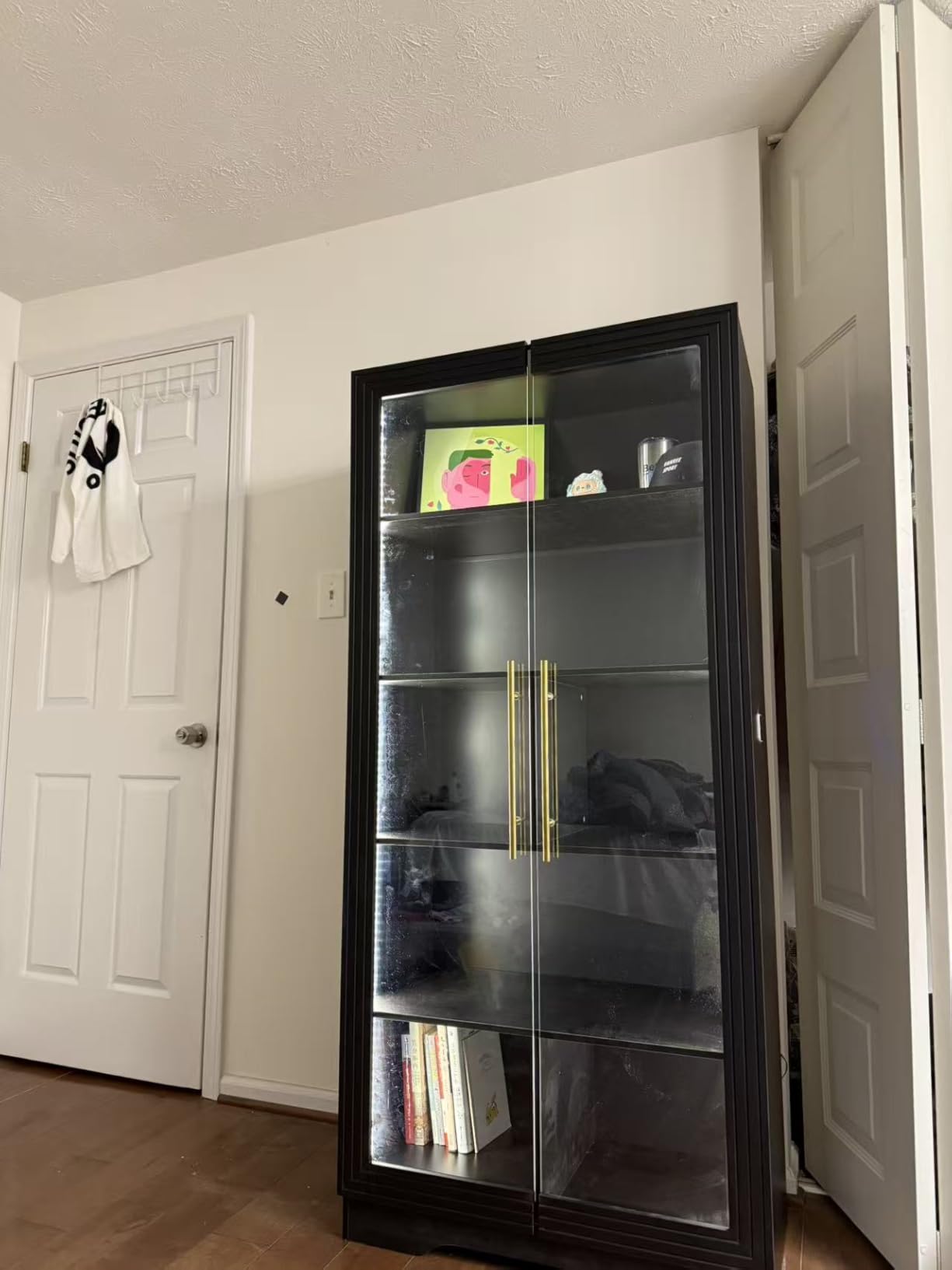 LVSOMT Display Cabinet with Glass Doors and Adjustable Shelves, 65