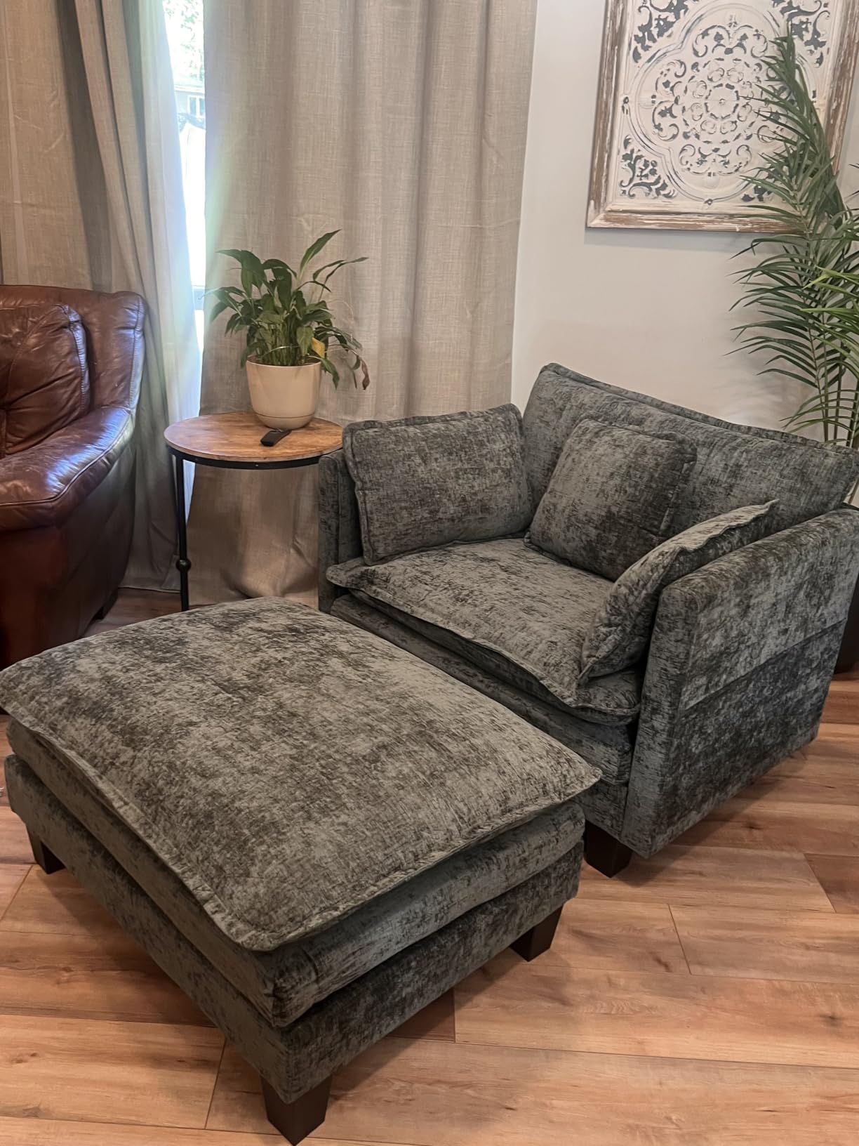 Winterstorm Chenille Oversized Chair with Ottoman (Khaki) | 40