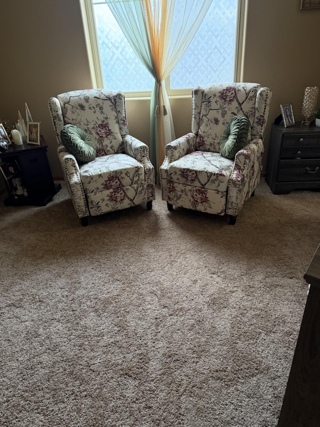 Floral High Back Accent Chair, Upholstered Armchair with Solid Wood Legs, Comfy Wingback Reading Single Sofa Chair for Small Spaces, Living Room, Bedroom(Floral Bird, Set of 1) customer photo 1