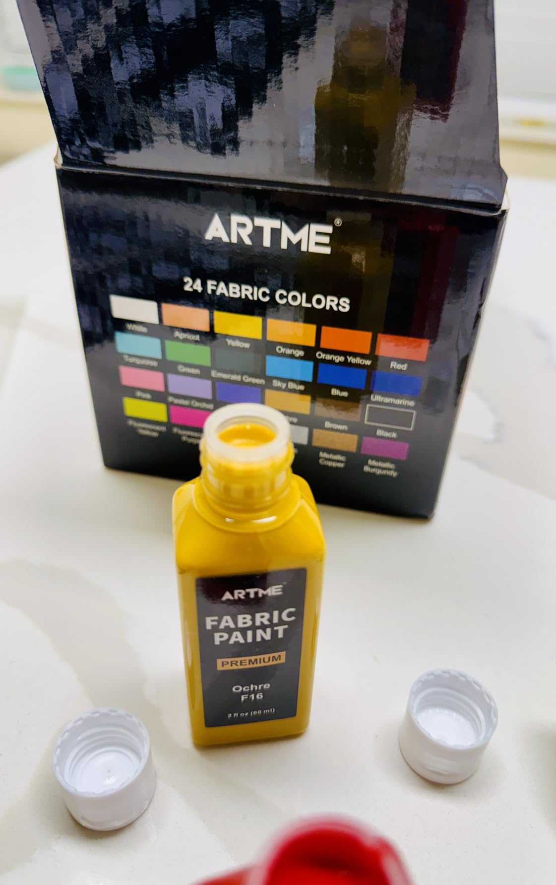 Artme 24 Colors Fabric Paint (60ml/2oz), Permanent Soft Fabric Paint Set with 10 Brushes, Palette, Stencils, Non-Toxic Waterproof Textile Paint for T-Shirts, Jeans, Shoes, Bags, DIY Crafts customer photo 2