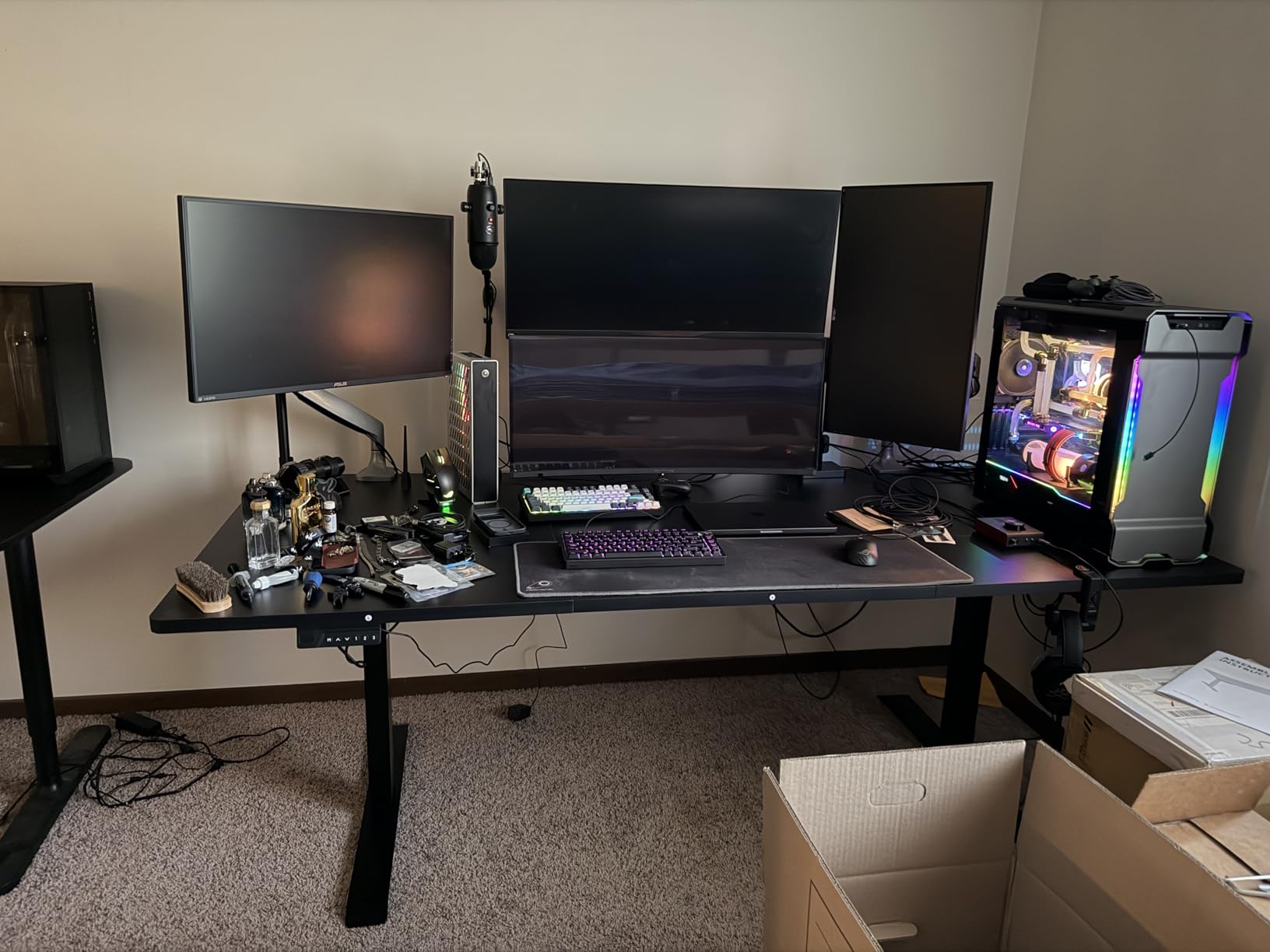 FEZIBO 71 x 37 Inch Electric Standing Desk with Integrated Dual-Beam & Cable Management, Memory Height Adjustable Computer Desk for Home Office Workstation, 1
