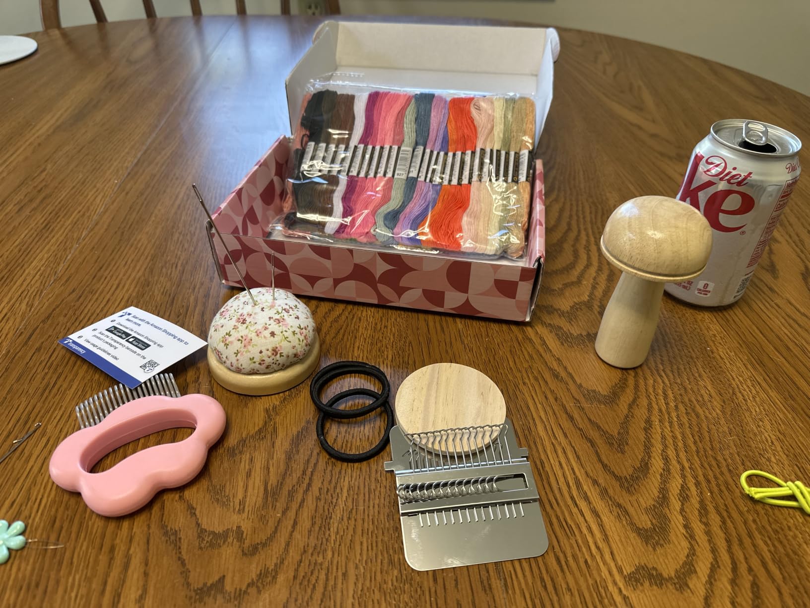 OrbitShell Mini Darning Loom, Mushroom Knit Patch Kit, Weft Comb, 50 Colors Thread & 12 Needles, Speedweve Patchmaker Weaving Loom for Mending Jeans Socks Clothes Repair DIY, Gifts for Craft Beginners customer photo 1