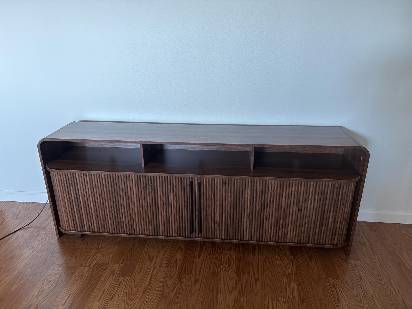 Fluted TV Stand for 75 65 80 Inch TV, 70 Inch Long Walnut Entertainment Center, Large Mid Century Modern TV Console Media, Adjustable Shelves, Sliding Doors, Living Room, Wood customer photo 2