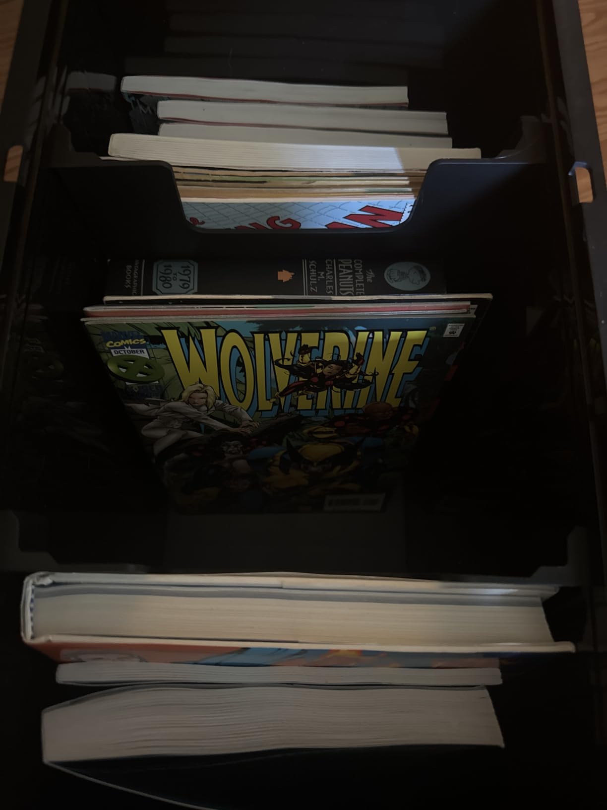 INMAKER Comic Book Storage Box, Holds Up to 150 Comics (Matte Black) | 1PC, Acid Free Plastic Book Bin with 2 Adjustable Dividers customer photo 2