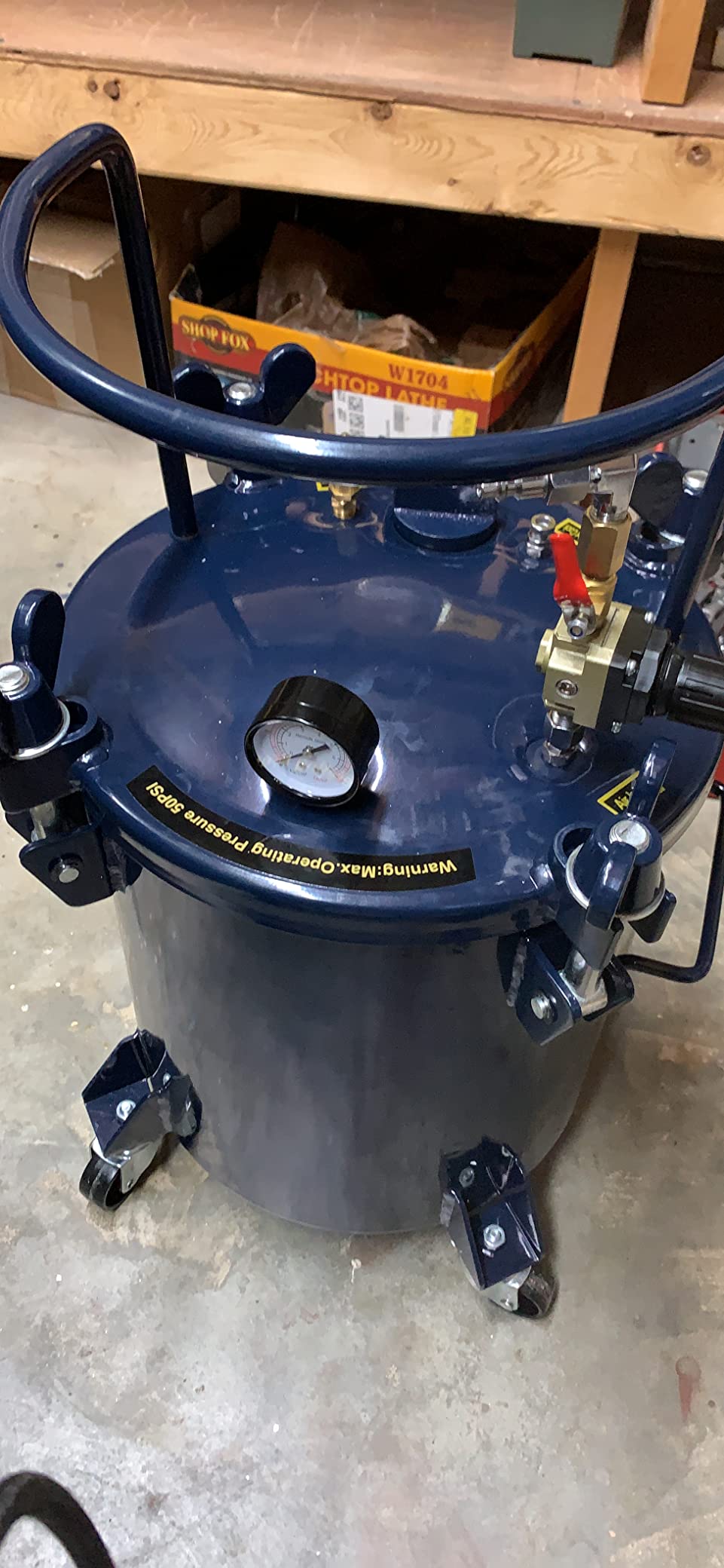 TCP Global 2.5 Gallon (10 Liter) Heavy Duty Steel Pressure Pot for Resin Casting with Clamp on Lid, Caster Wheels, Regulator & Gauge, Large Volume Epoxy Resin Pressure Pot customer photo 2