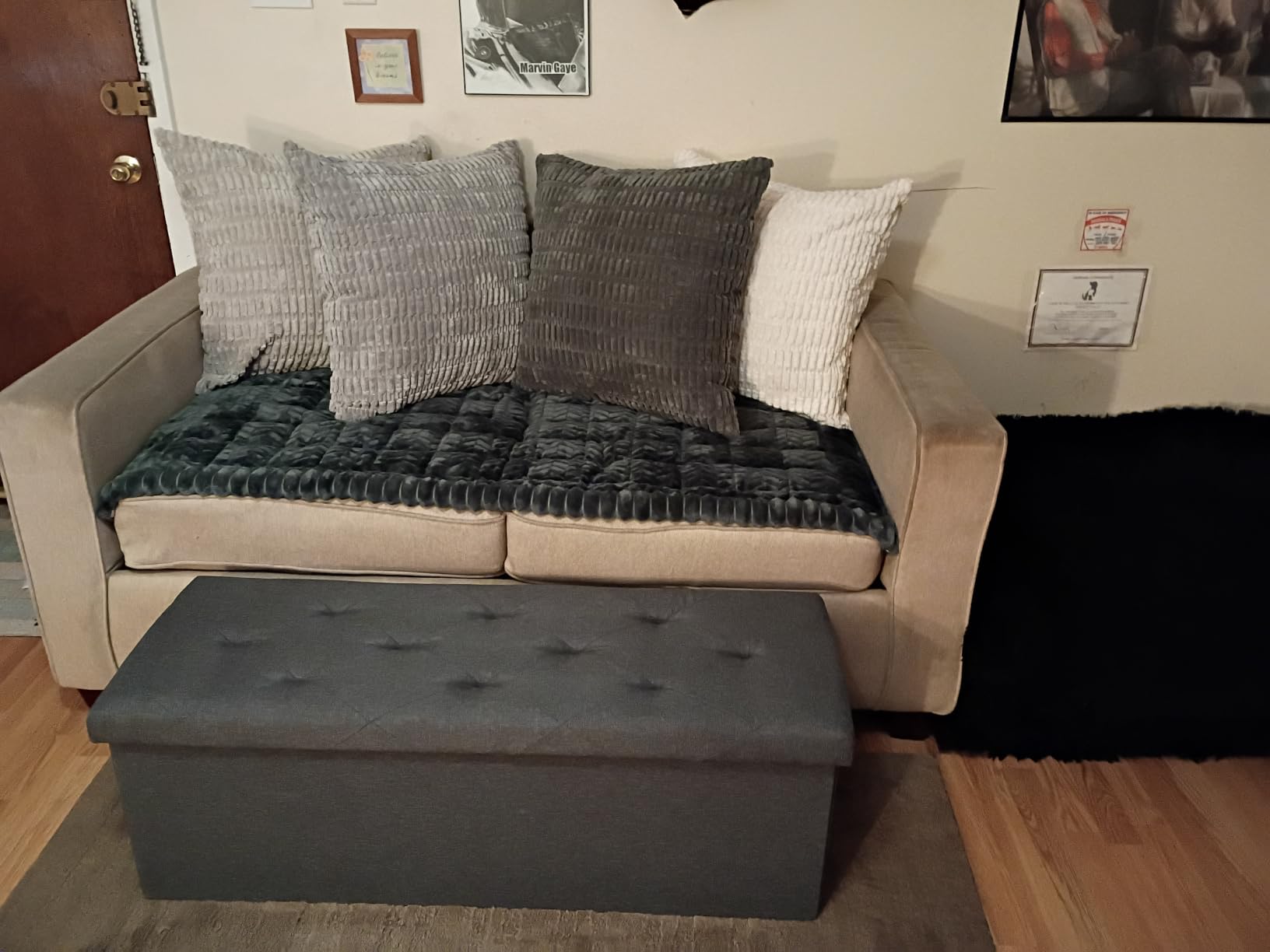 DUMOS 43 Inch Folding Storage Ottoman Bench, Large Hidden Storage Chest with Thicker Foam Padded Seat, End of Bed Foot Rest Stool for Bedroom Living Room Entryway, Load 660 lbs, Grey customer photo 2