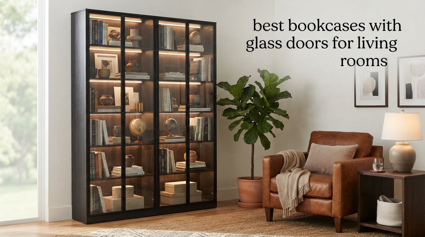 best bookcases with glass doors for living rooms
