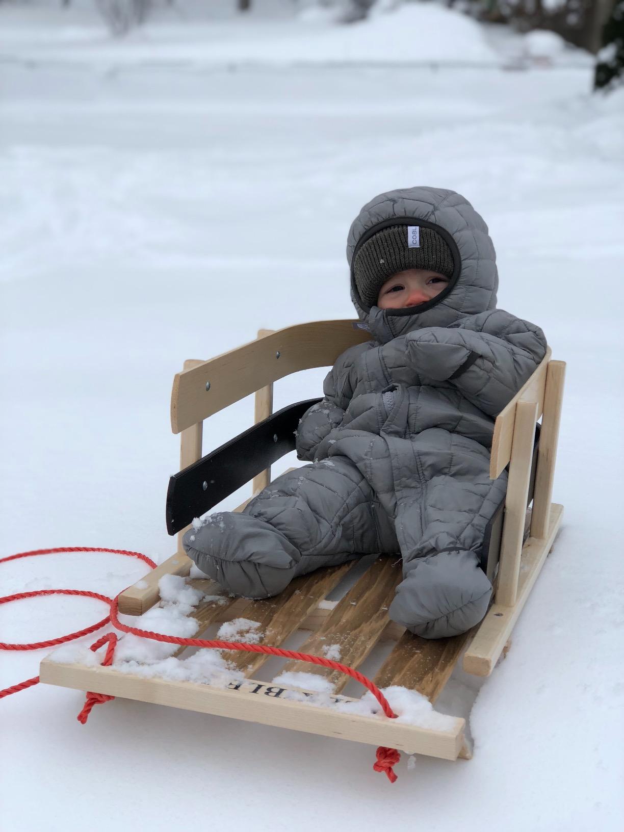 Flexible Flyer Baby Snow Sled and Toddler Toboggan - Classic Wooden Pull Sleigh for Kids 18 Months to 4 Years, High Backrest, Pull Ropes Included, Fully Assembled customer photo 1