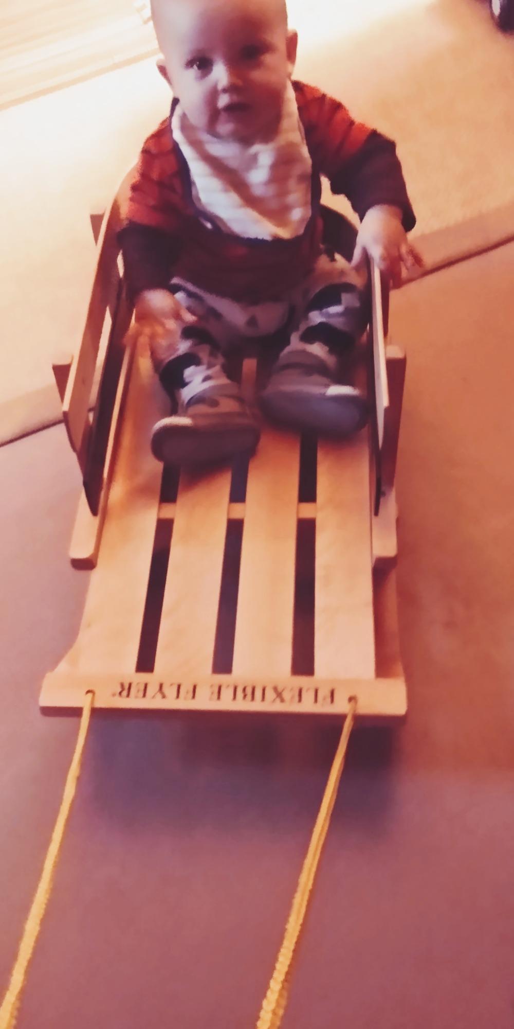 Flexible Flyer Baby Snow Sled and Toddler Toboggan - Classic Wooden Pull Sleigh for Kids 18 Months to 4 Years, High Backrest, Pull Ropes Included, Fully Assembled customer photo 2