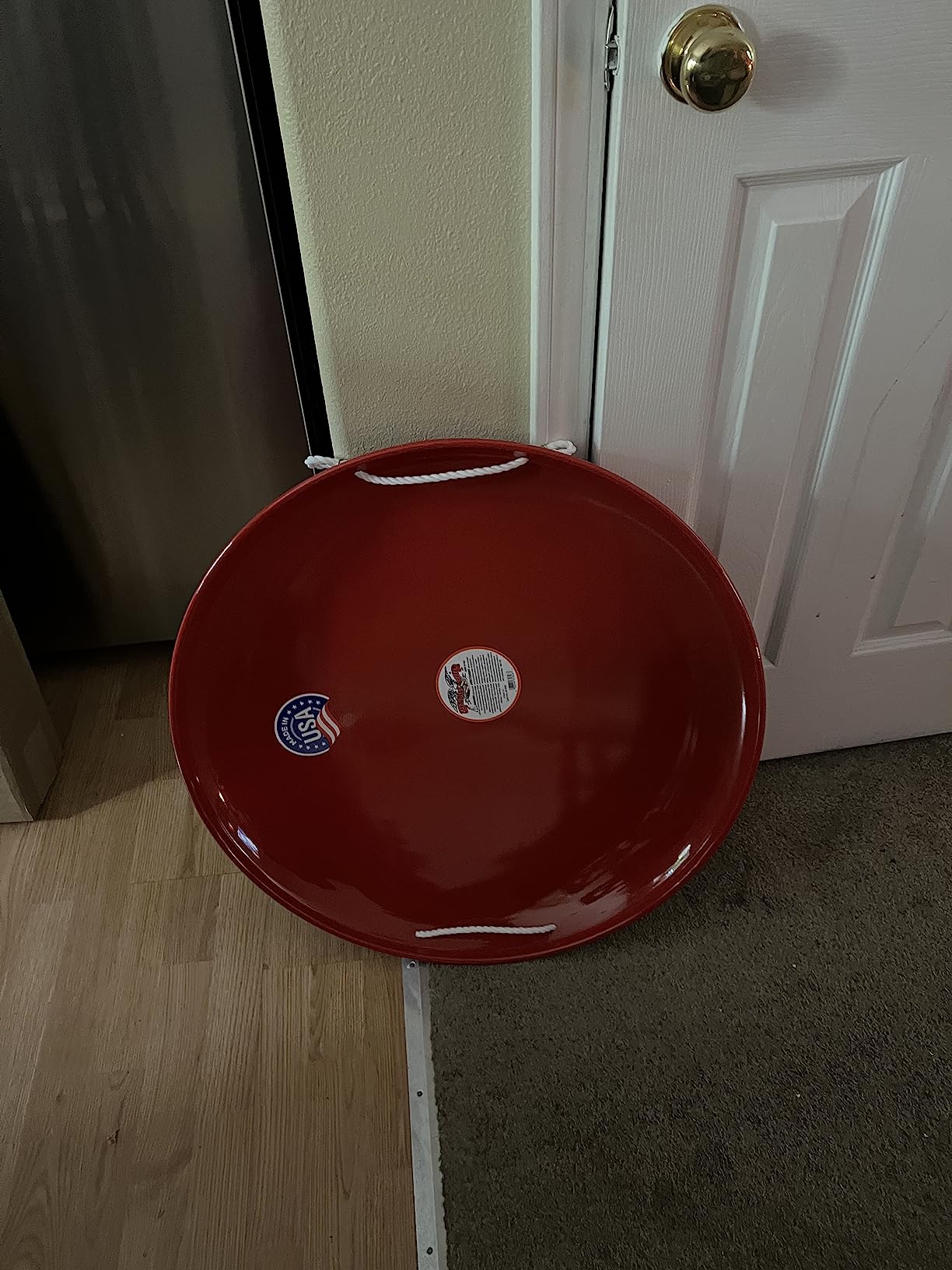 Flexible Flyer Steel Saucer Sled - Classic Red Round Metal Kids Snow Sled with Nylon Rope Handles, Heavy Duty Snow Disc for Children and Adults Ages 5 and Up customer photo 1