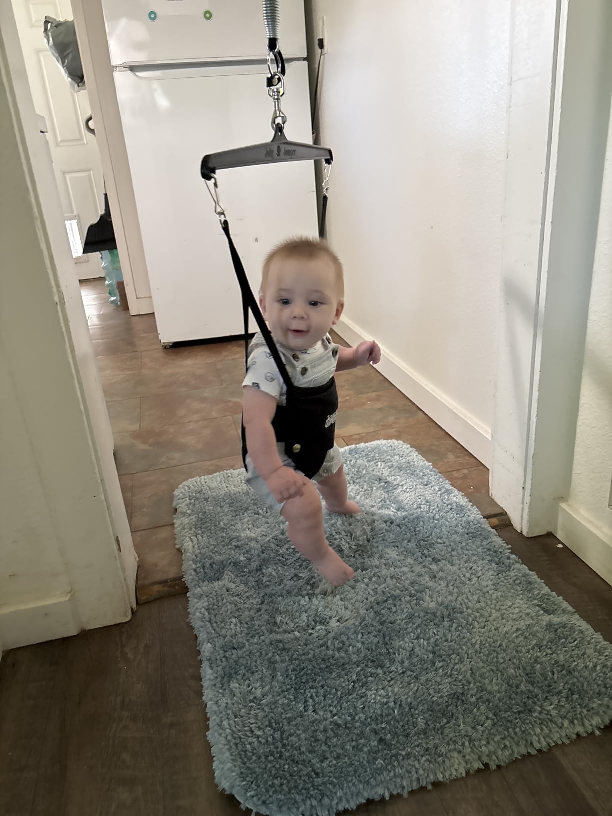 Jolly Jumper Iconic Doorway Baby Jumper - Black | Original Doorway Baby Jumper, Indoor Exercise Saddle Seat, Adjustable Height, for Infants up to 28lbs, No Stand Required customer photo 1
