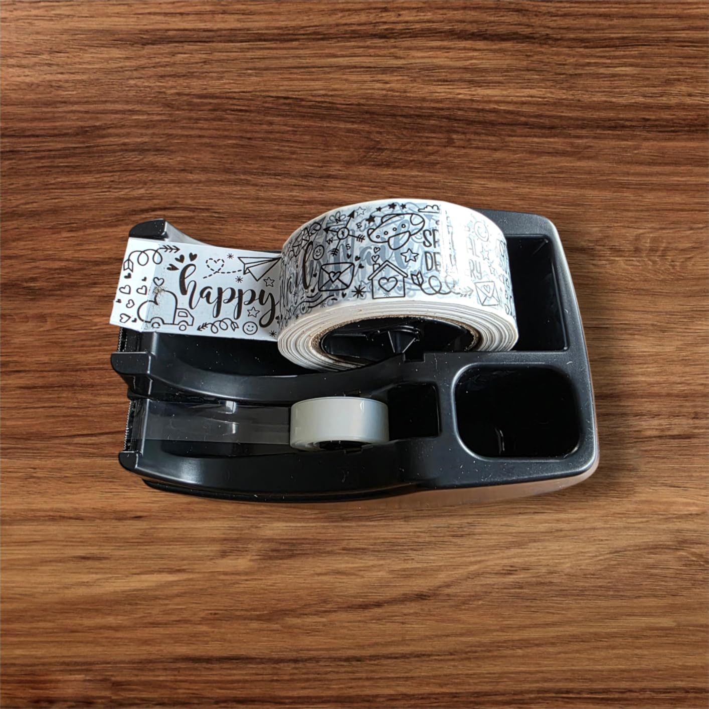 Officemate 2-in-1 Heavy Duty Tape Dispenser - Fits 1 Inch and 3-Inch Cores, Weighted 5.5 lb Base for Stability, Holds Packing and Standard Tape, Storage Compartment for Office Supplies, Black customer photo 1