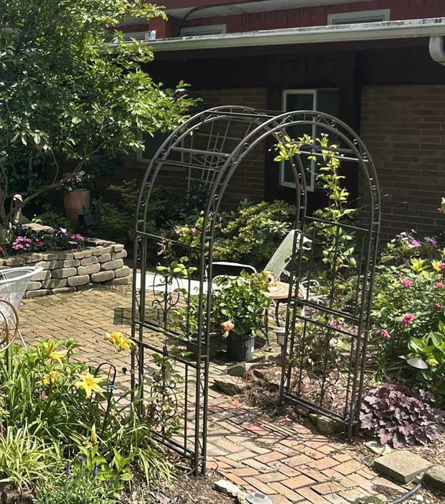 Plow & Hearth Arch Metal Outdoor Garden Arbor | Montebello | 7 Feet Tall | Steel Iron Trellis Lattice for Climbing Plants & Heavy Vines | Wedding Outdoor Patio Decor customer photo 2