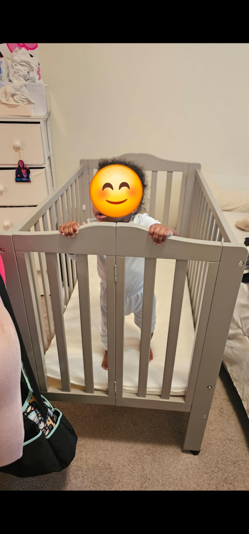 Delta Children Folding Portable Mini Baby Crib with 1.5-inch Mattress - Greenguard Gold Certified, White customer photo 2
