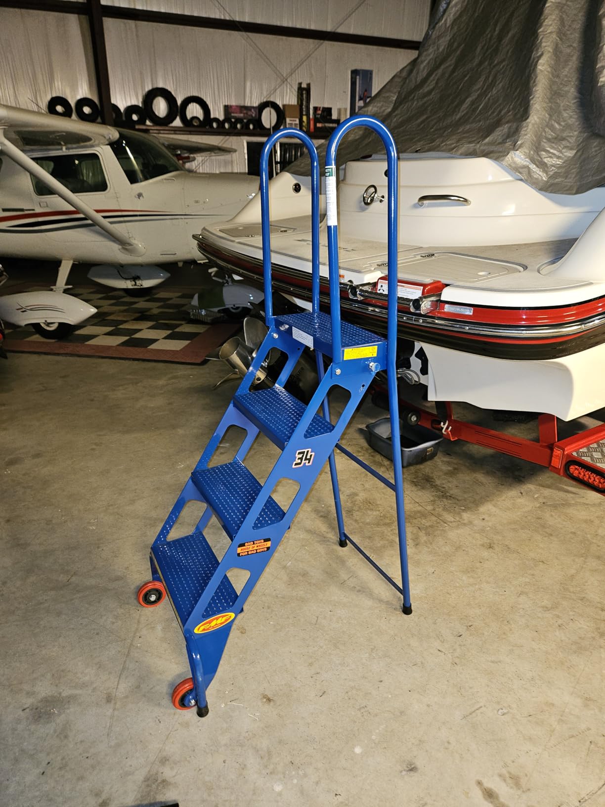 Vestil FLAD-4 Folding 4 Steps Ladder with Wheels, Carbon Steel, 350 lbs Capacity, 40