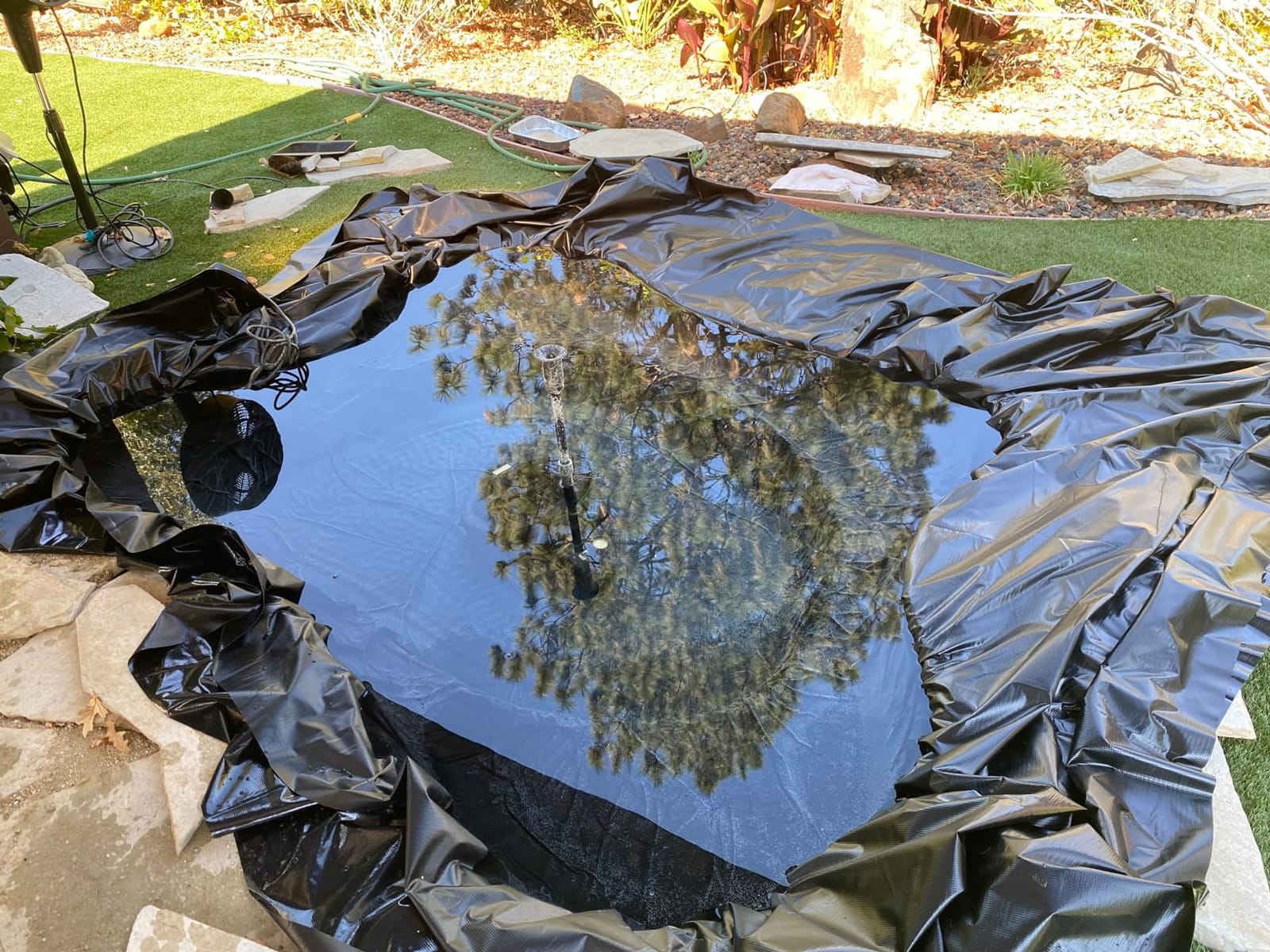 TotalPond 7 x 10 ft. PVC Pond Liner, For Ponds up to 200 Gallons, 14.5 mil, Flexible and Easy to Install, Durable and Strong Reinforced Mesh Weave, UV and Tear Resistant, Multi-Purpose Use, Black customer photo 1