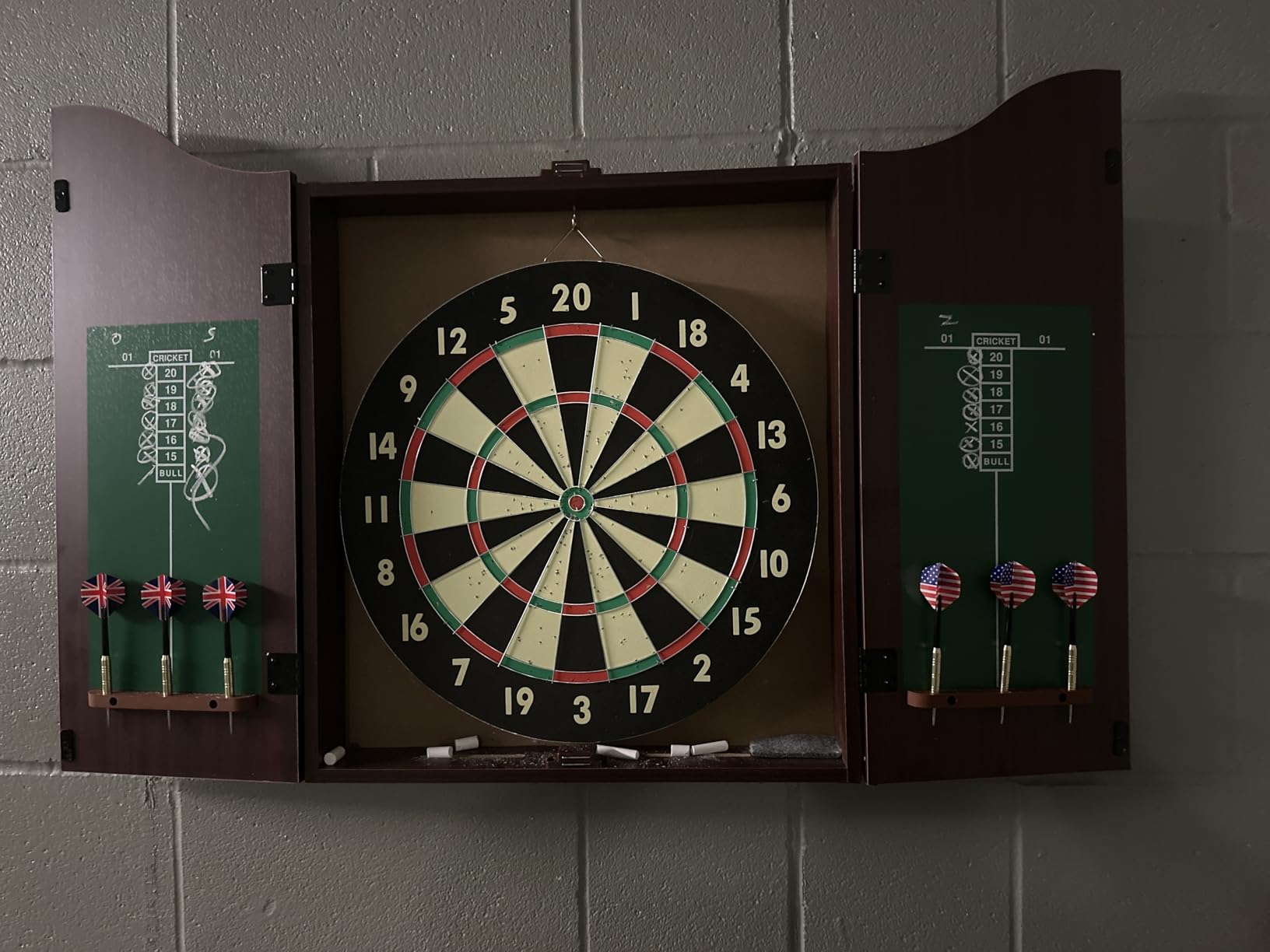 Trademark Poker Dart Board Cabinet Set with 18-inch Dartboard, 6 Steel-Tip Darts, and Chalkboard Scoring for Game Rooms, Man Caves, and Home Bars customer photo 1