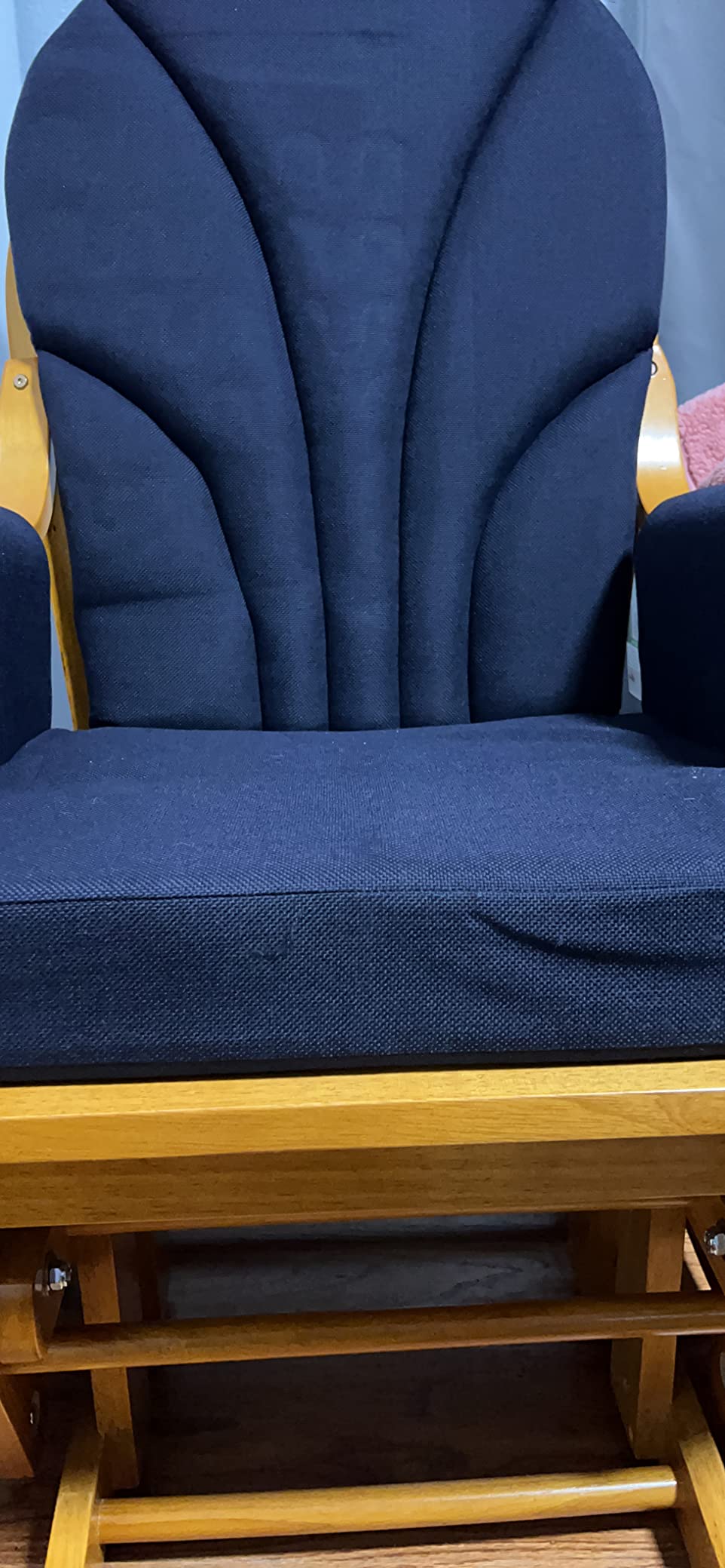 Foundations Lullaby Wood Base Glider Rocker Chair, Navy Polyester | Baby Feeding and Rocking Chair for Nursery, Daycare Environment, Nursery Rocking Chairs with Padded Foam Arm Rests customer photo 2