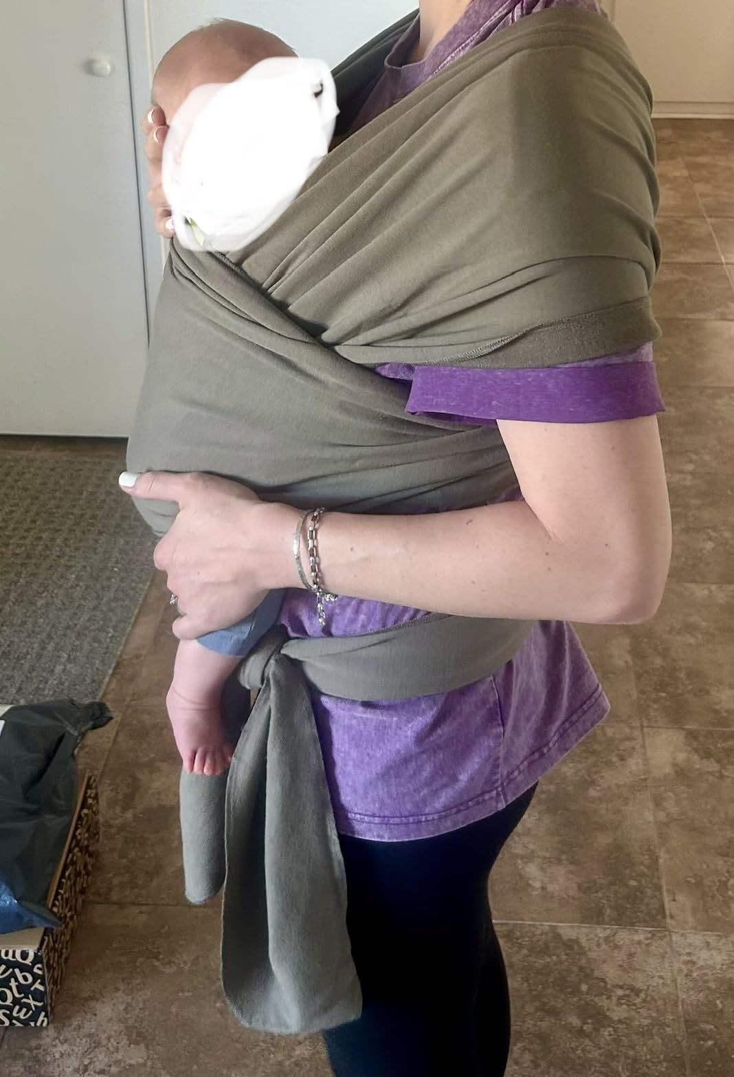 Boba Baby Wrap Carrier - Stretch Cotton Newborn Sling, Grey | Breathable, Hands-Free Babywearing Carrier Wrap; ergonomic, secure hold for newborn to toddler 7-35 lbs. customer photo 1