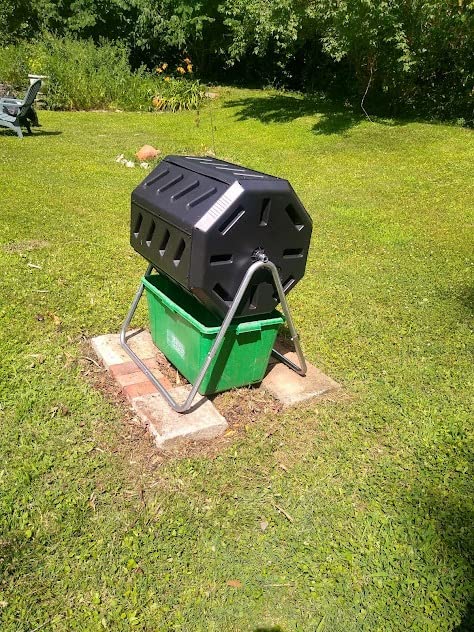 FCMP Outdoor Heavy Duty 37 Gallon 8 Sided Steel Composter, Black | Portable Plastic Dual Chamber Tumbling Composter Outdoor Elevated Rotating Garden Compost Bin customer photo 1