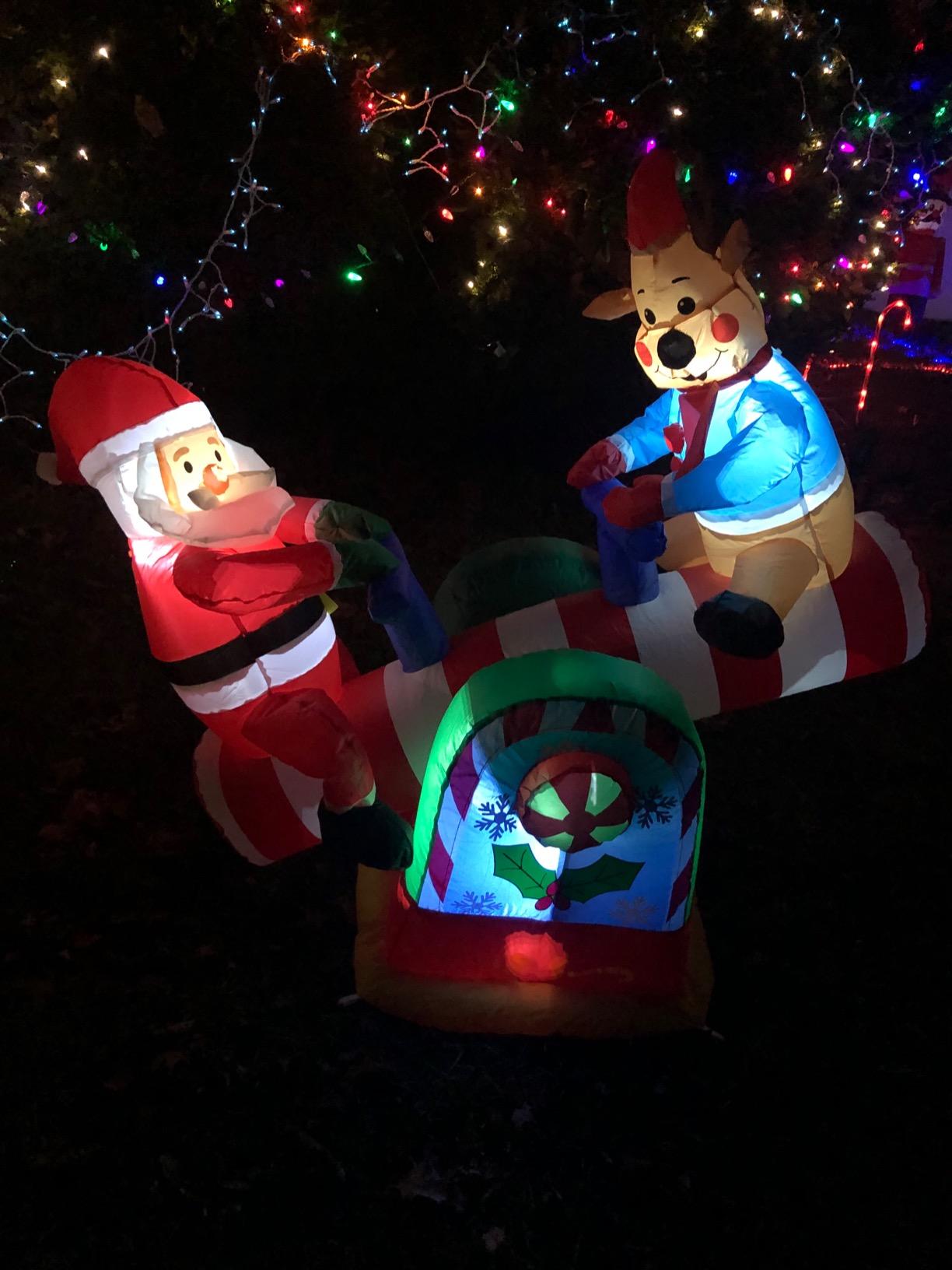 4 Foot Animated Christmas Inflatable Santa Claus and Reindeer on Teeter Totter Outdoor Yard Decoration | Teeter-Totter, Moving Seesaw, Bright LED Lights, Self-Inflating Blower, Weather-Resistant customer photo 2