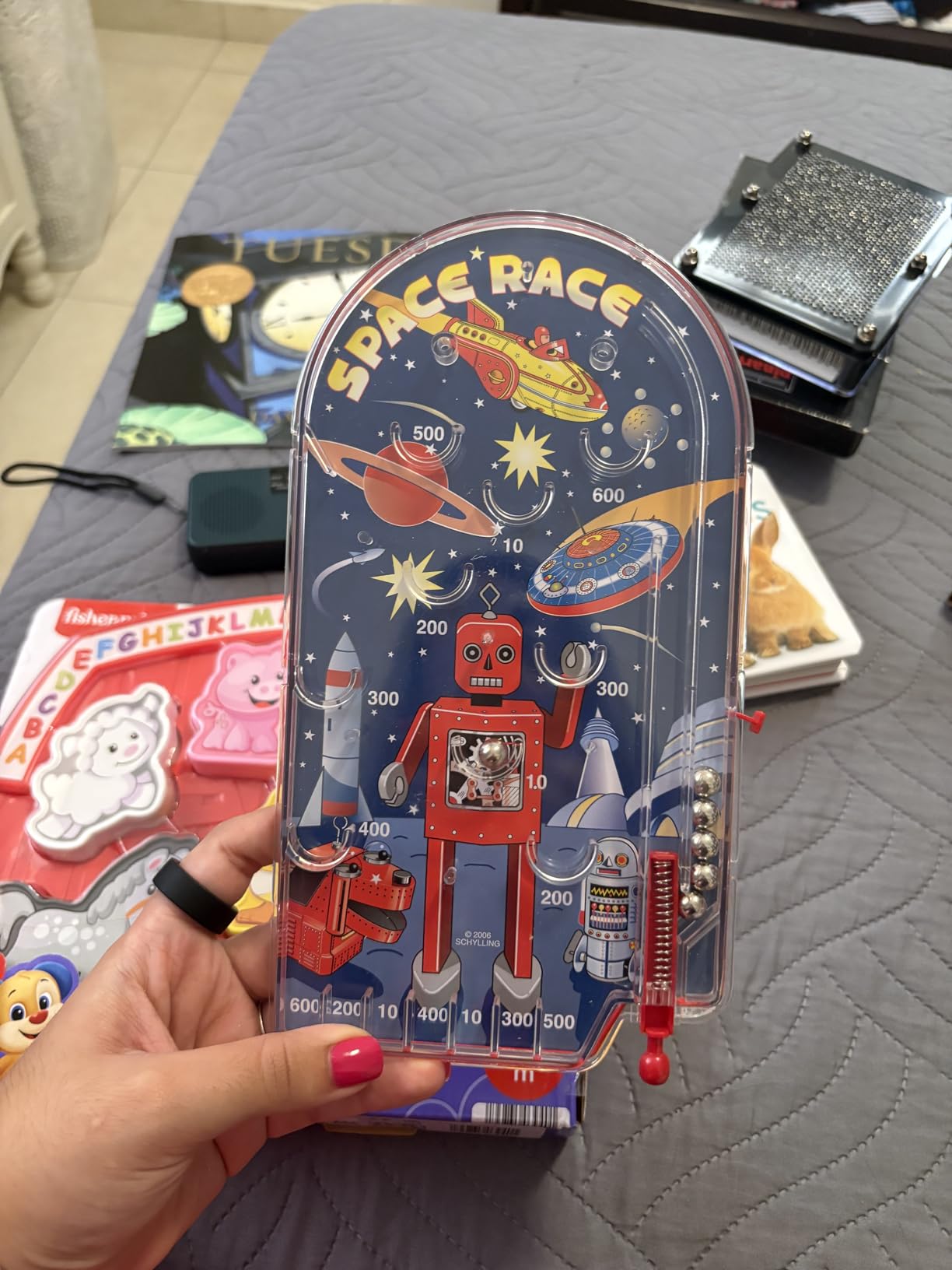 Schylling Space Race Pinball Game - Portable Retro Pinball Toy - Sturdy Construction with Lever, Metal Balls, and Classic Space Design - Ages 3 and Up customer photo 2