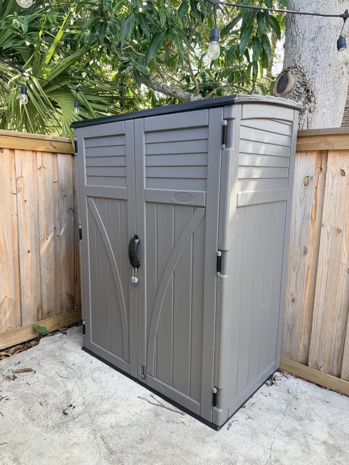 Suncast Outdoor Storage Shed, Water Resistant Resin Vertical Outdoor Storage Cabinet for Patio, Garden Tools, Cushions, & Equipment, Weatherproof Multi-Wall Design, 54 cu. ft., Made in USA customer photo 2