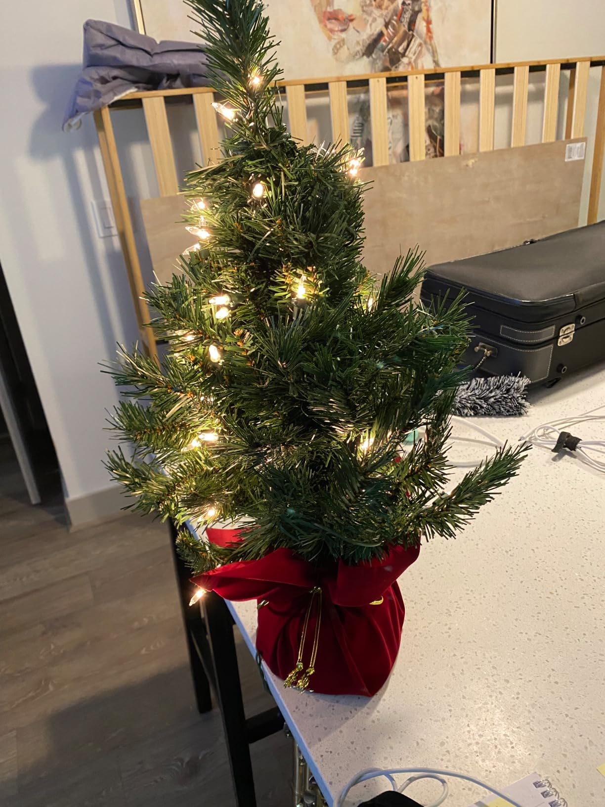 National Tree Company 24 in Pre-Lit Majestic Fir Mini Artificial Christmas Tree, 35 Clear Lights, 71 Tips, Red Cloth Base, Green customer photo 2