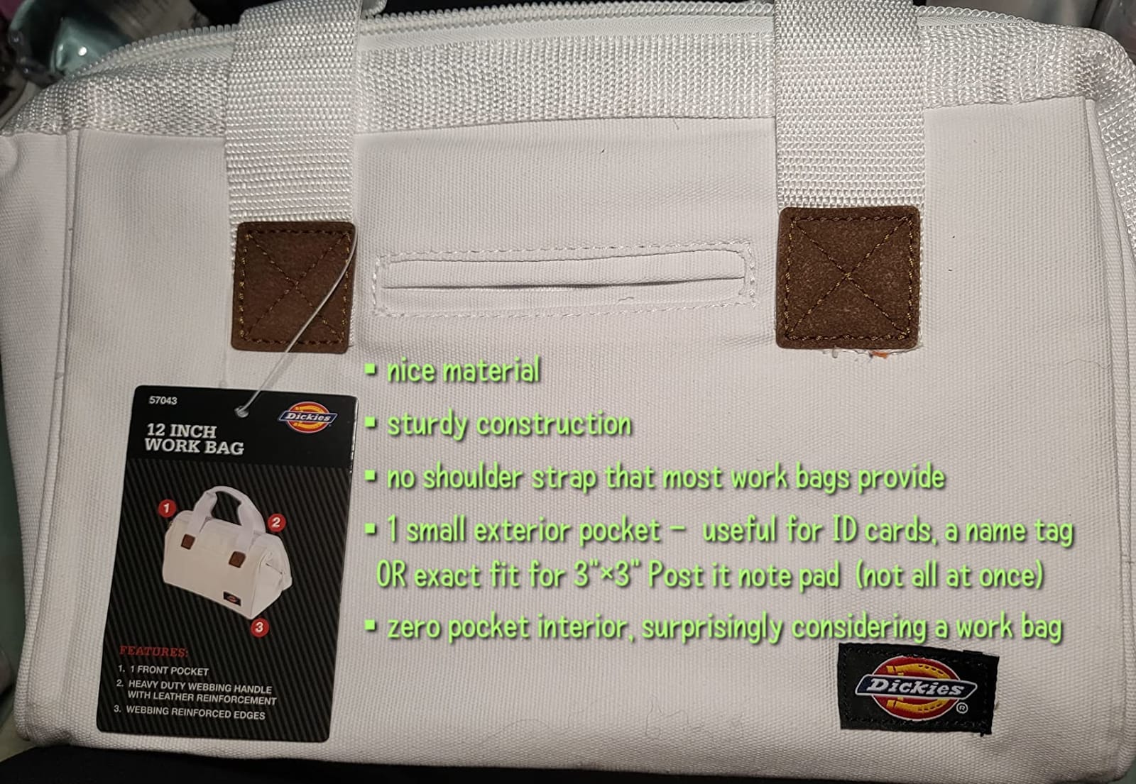 Dickies 12-Inch Durable Canvas Work Bag for Painters, Carpenters, and Builders, Heavy-Duty Zipper, Reinforced Handles, White customer photo 2