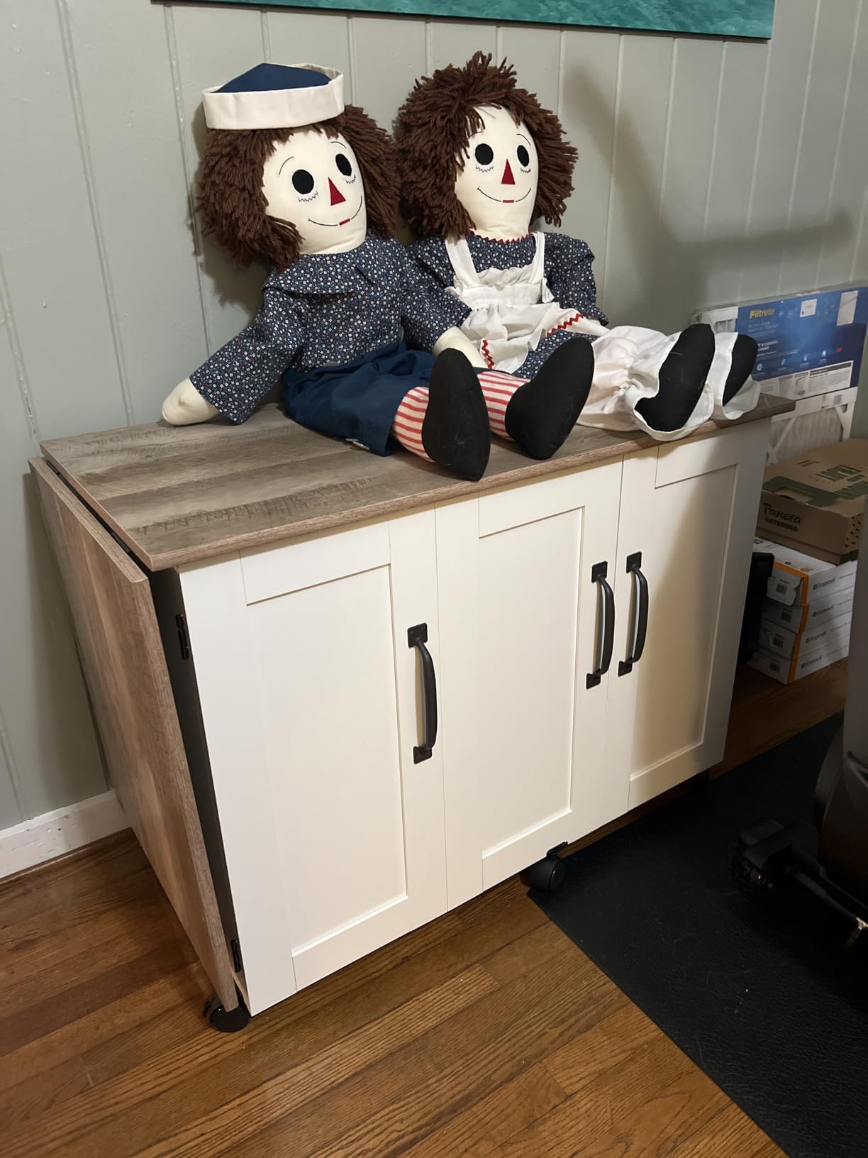 Sauder Folding Sewing Table & Craft Cart Storage Cabinet, in Soft White customer photo 2