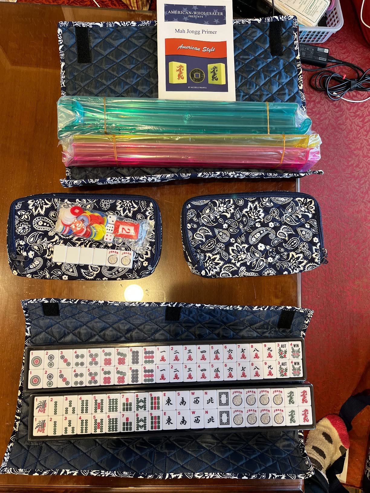 Linda Li New! - American Mahjong Set 166 Premium White Tiles, 4 All-in-One Rack/Pushers, Blue Paisley Soft Bag - Classic Full Size Complete Mahjongg Set customer photo 1