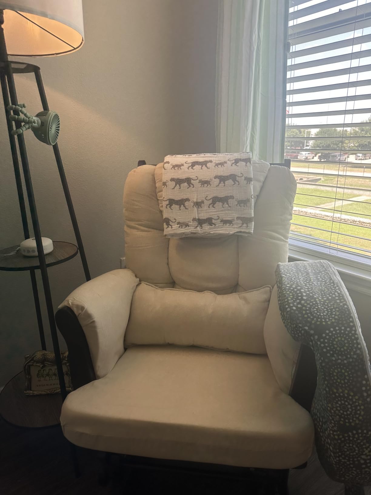 Storkcraft Tuscany Custom Glider and Ottoman with Free Lumbar Pillow (Espresso/Taupe Swirl) - Cleanable Upholstered Comfort Rocking Nursery Chair with Ottoman customer photo 1