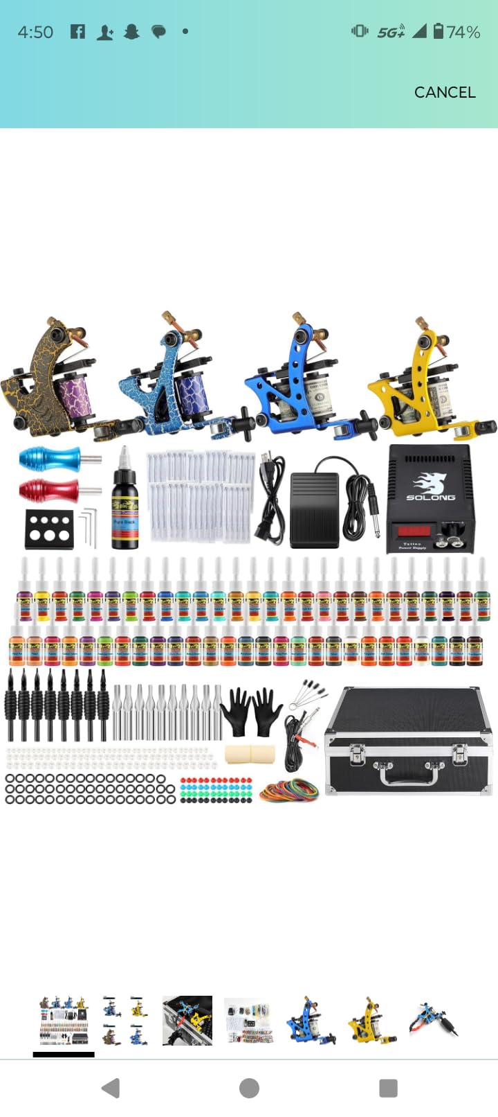 Solong Tattoo Complete Tattoo Kit 4 Pro Machine Guns 54 Inks Power Supply Foot Pedal Needles Grips Tips Carry Case TK453-US customer photo 1