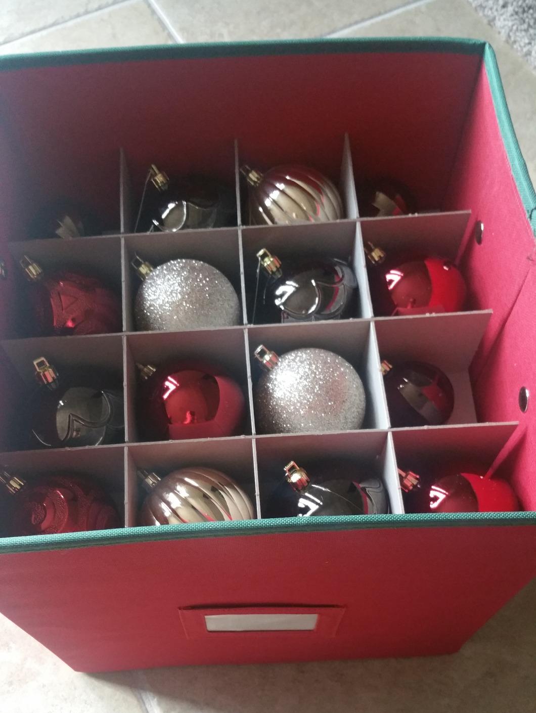Christmas Decor Storage Box - Red Oxford Canvas Ornament Cube Chest With 64 Compartment Dividers, Riveted Handles, and Lid by Elf Stor customer photo 2