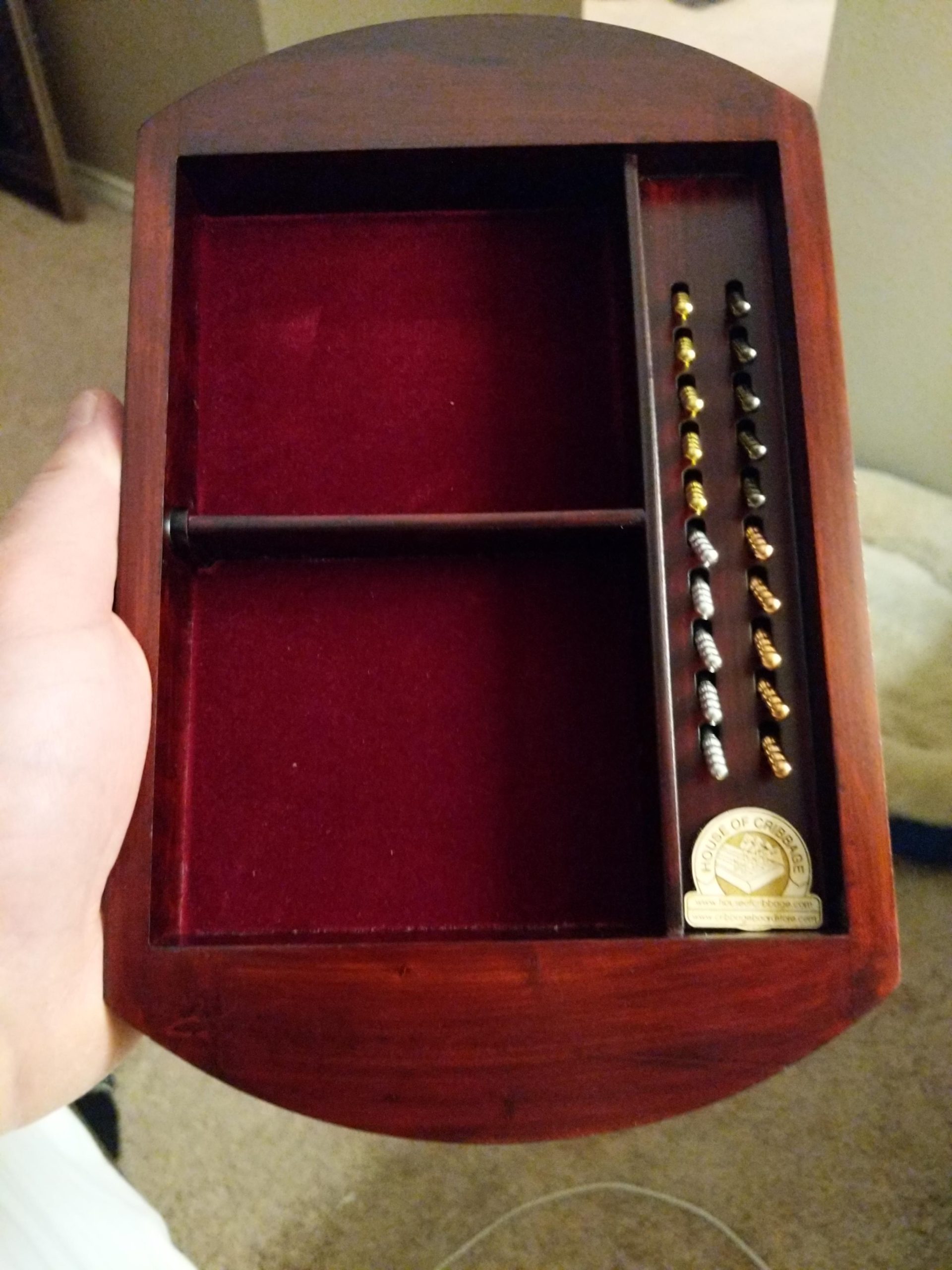 House of Cribbage - Round Shape 4 Tracks Continuous Cribbage Board Bloodwood/Maple with Push Drawer & Place for Skunks, Corners & Won Games customer photo 1