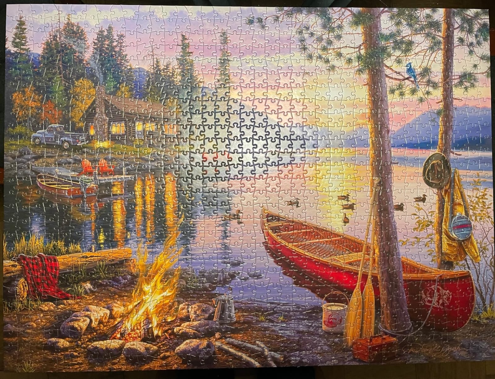 Buffalo Games Darrell Bush Canoe Lake Jigsaw Puzzle, 1000 Piece, for Adults | Full-Size Reference Poster, Darrell Bush Cabin-Sunset Scene, Recycled Materials, Jigsaw Puzzles 1000 Pieces customer photo 2