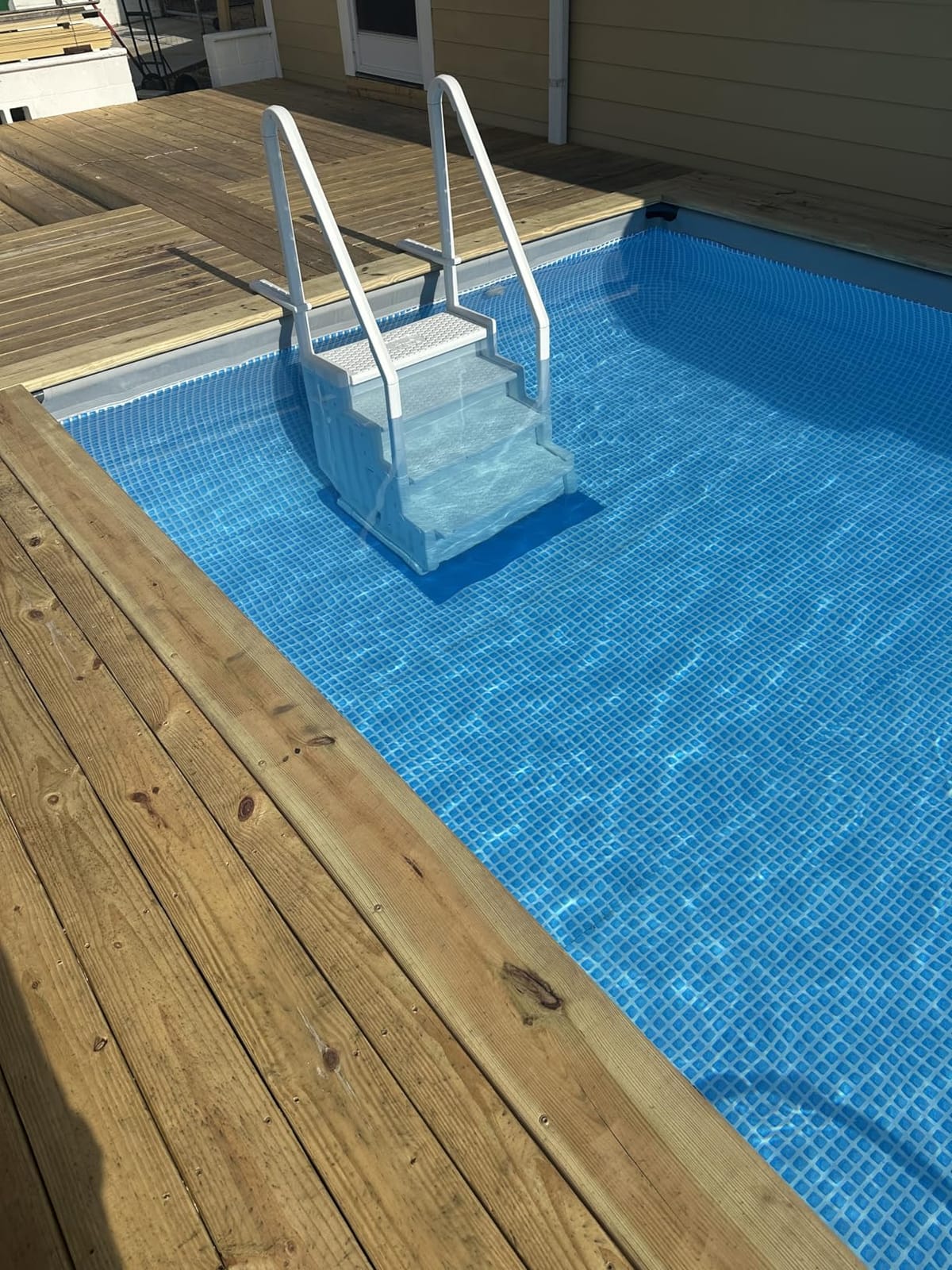 Blue Wave Easy Pool Steps - Above Ground Pool Ladder Anti-Slip Wide Stairs with Deck Mounting Brackets - Fits 48-54 Inch Pools, 350-lb Limit - White Vinyl customer photo 2