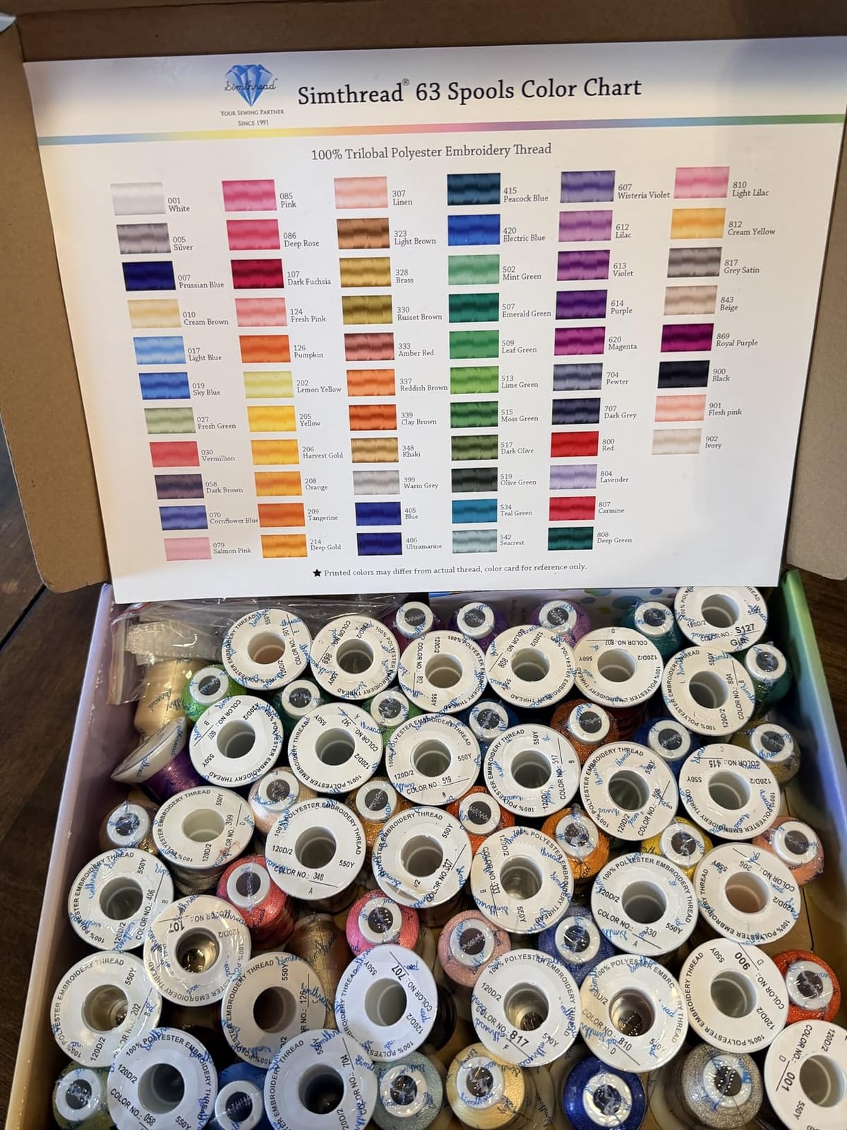 Simthread 63 Colors Polyester Embroidery Machine Thread Kit | 40 Weight for Brother Babylock Janome Singer Pfaff Husqvarna Bernina Embroidery, 500M/550Y spool customer photo 1