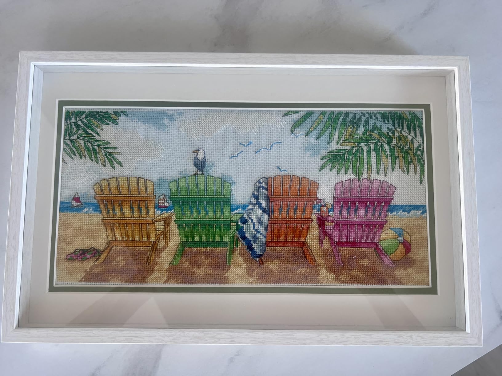 Dimensions 'Colored Beach Chairs' Counted Cross Stitch Kit, 14 Count Light Blue Aida, 7'' x 14'' customer photo 2