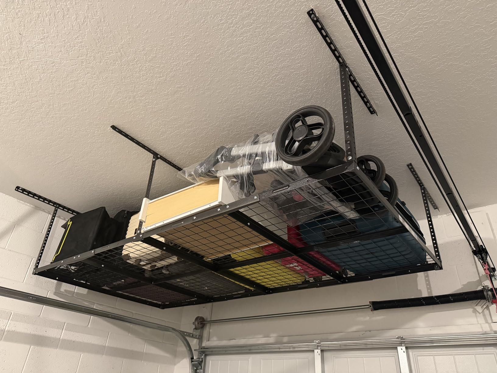 FLEXIMOUNTS 4x8 Overhead Garage Ceiling Storage Rack Organization, Black | 750lbs Weight Capacity, 22