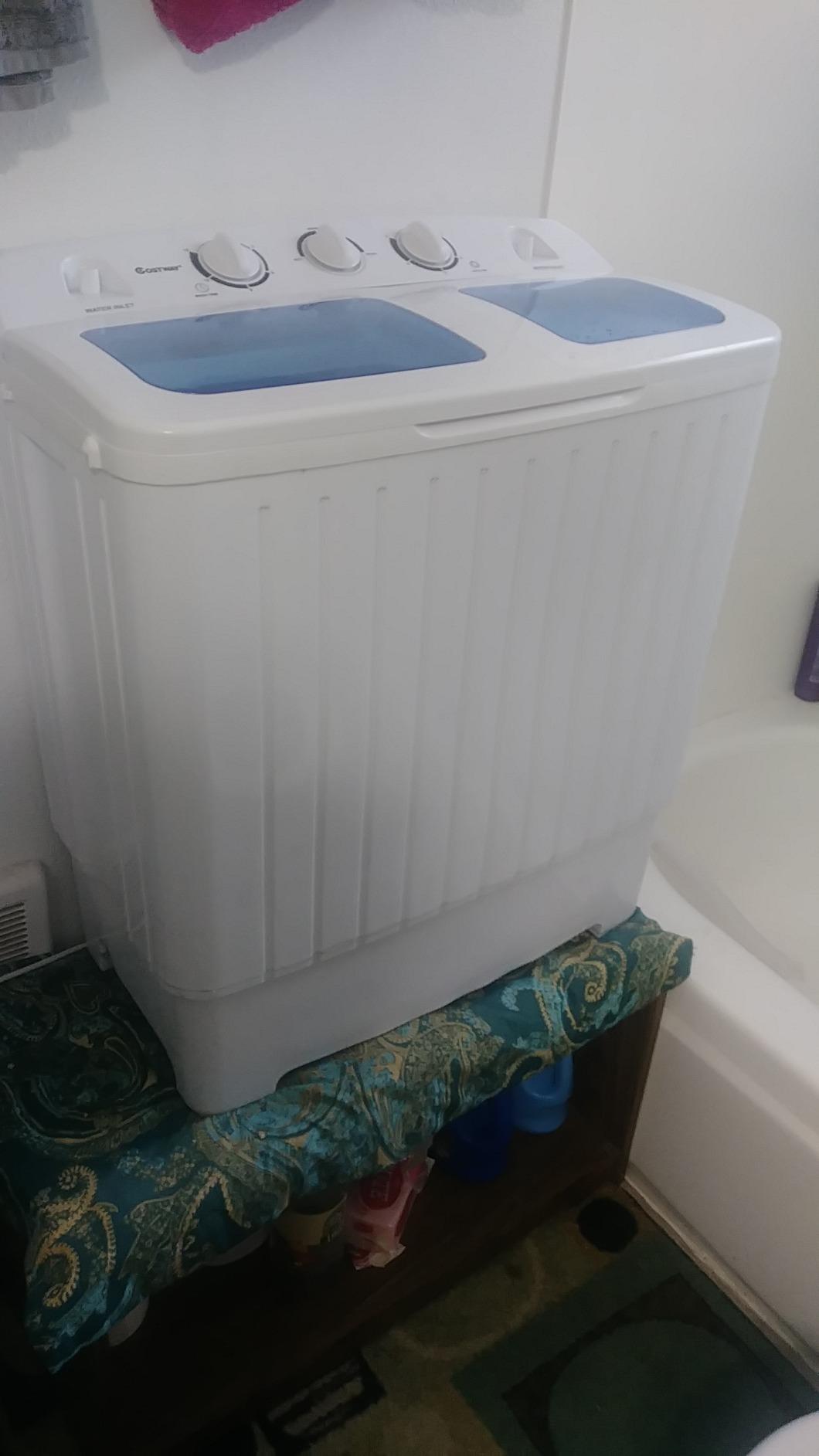 Giantex Portable Mini Compact Twin Tub Washing Machine 20lbs Washer Spain Spinner Portable Washing Machine, Blue+ White customer photo 2