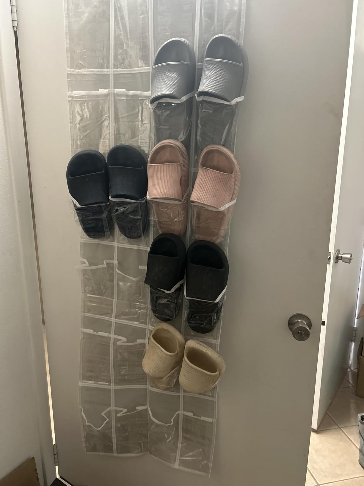 Simple Houseware 24 Pockets - Crystal Clear Over The Door Hanging Shoe Organizer, Gray (64'' x 19'') customer photo 1