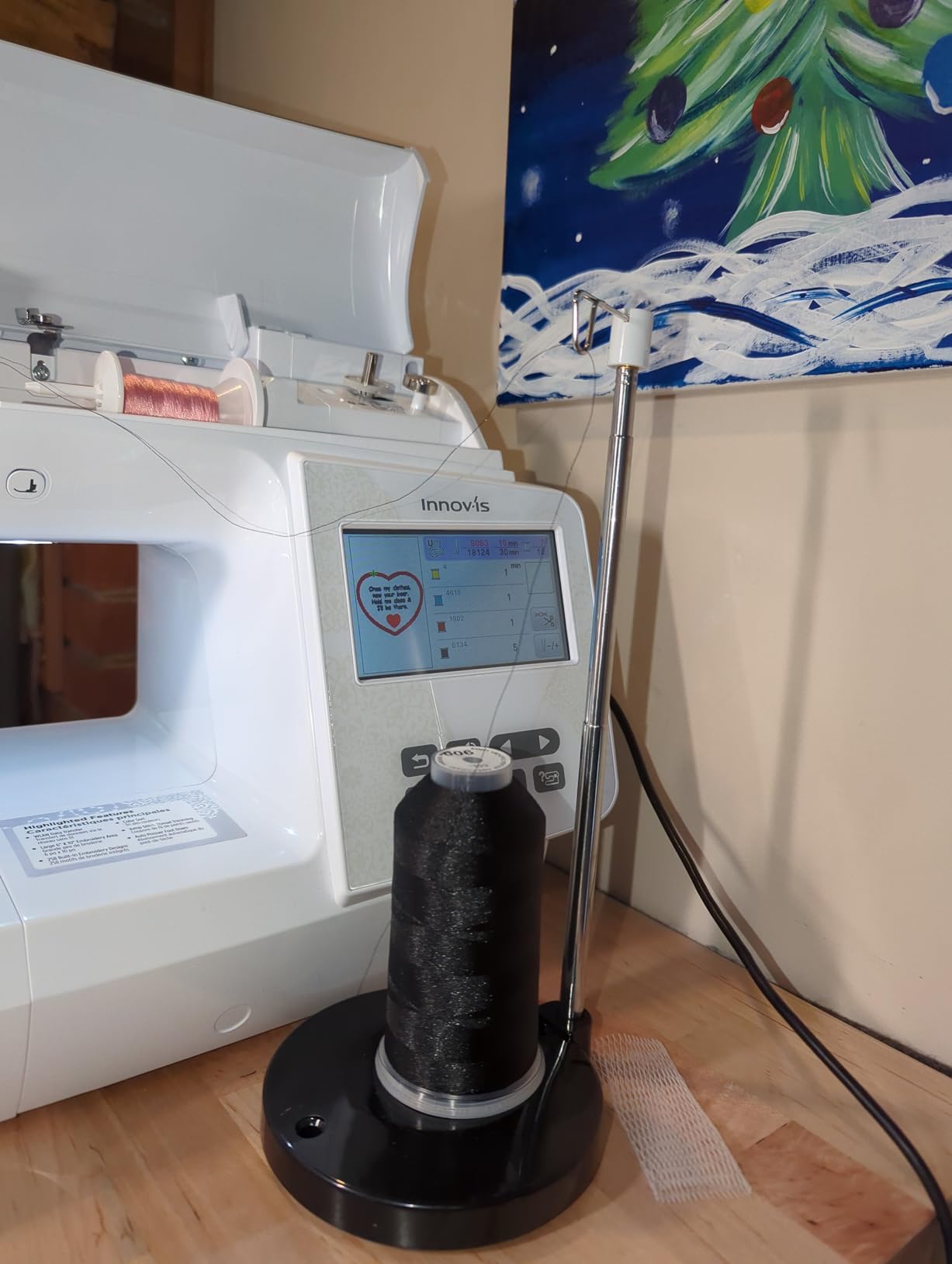 Adjustable Single Thread Spool Holder - Stand alone Embroidery, Sewing or Quilting Thread Holder or Stand - Ensures Smoother Feed = Heavy Plastic Base customer photo 2