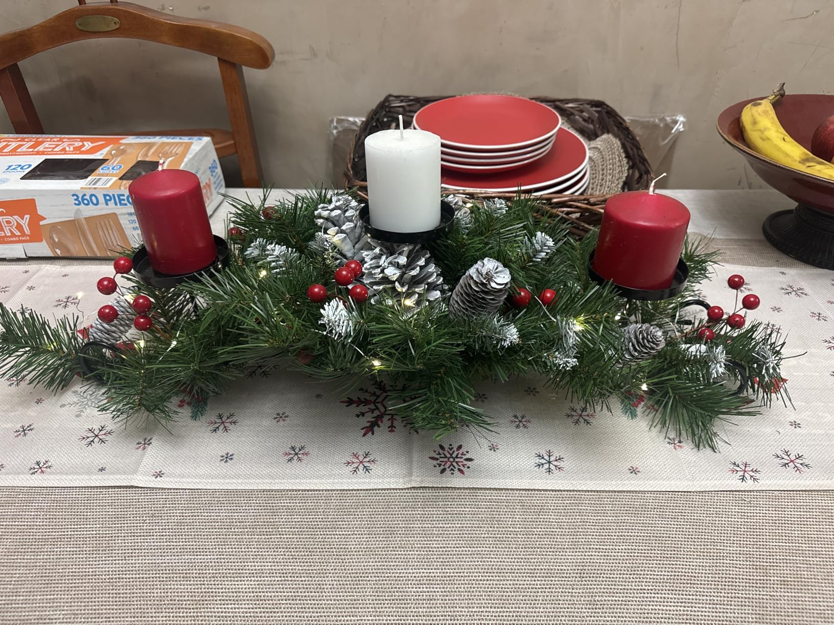 National Tree Company 30in Unlit Frosted Berry Christmas Centerpiece | 58 Tips, Artificial Christmas Decoration For 3 Pillar Style Candles, with Red Berries, Pinecones, Green customer photo 1