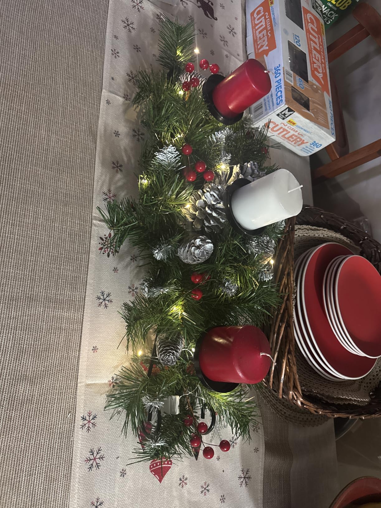 National Tree Company 30in Unlit Frosted Berry Christmas Centerpiece | 58 Tips, Artificial Christmas Decoration For 3 Pillar Style Candles, with Red Berries, Pinecones, Green customer photo 2