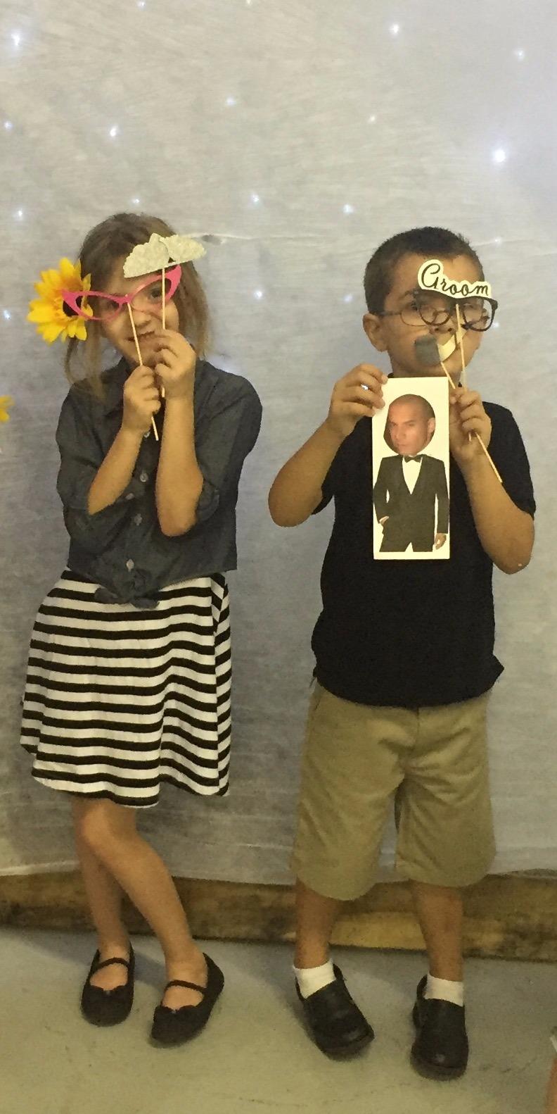 Wedding Photo Booth Props with 8 x 10-Inch Sign, 45 Adhesive Pads, 35 Wooden Sticks - Signs for Wedding Backdrop and Selfie Station customer photo 2