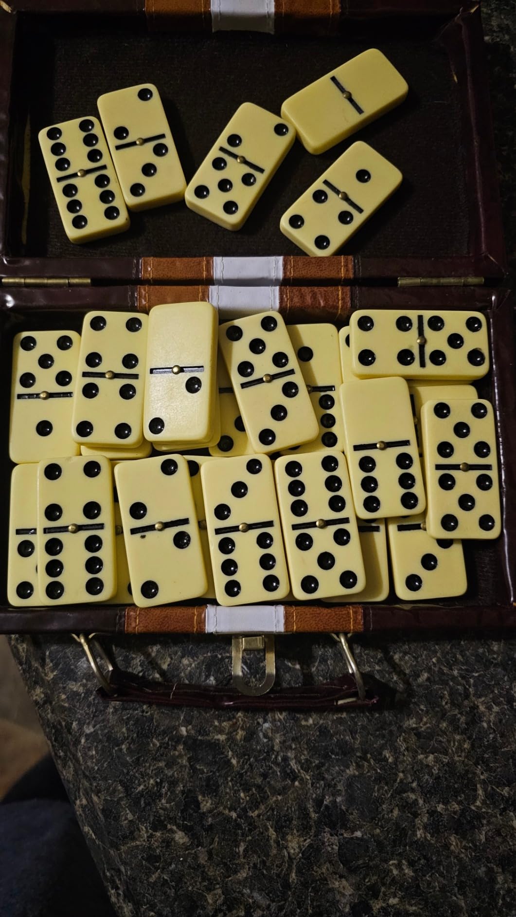 Kicko Domino Set - 28 Pieces Double Six Classic Dominoes in Durable Wooden Brown Box - Fun Mini Board Game for 2-4 Players - Ideal for Boys, Girls, Adults - Family Game Night and Vintage Party Games customer photo 2