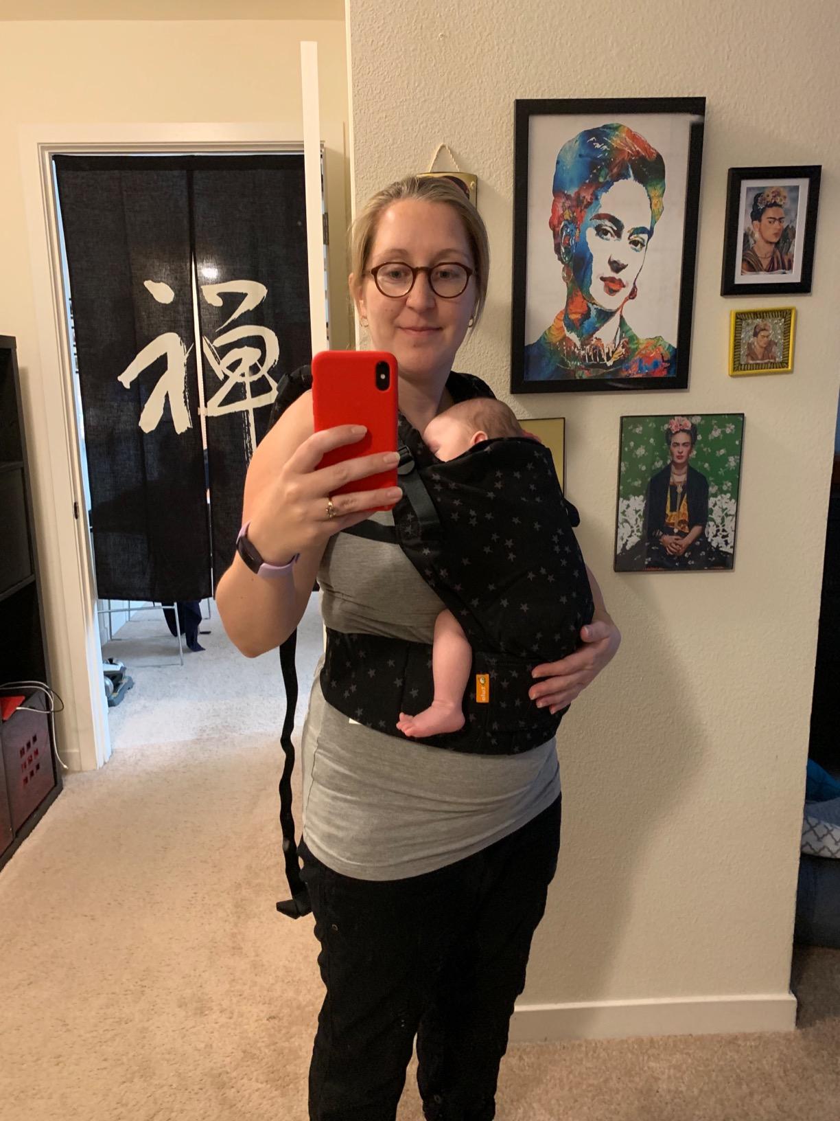 Baby Tula Free-to-Grow Cotton Baby Carrier | Adjustable, Newborn to Toddler Carrier, Ergonomic Fit for 7-45 lbs, 3 Position Carrying Options, Discover (Black/Stars) customer photo 1