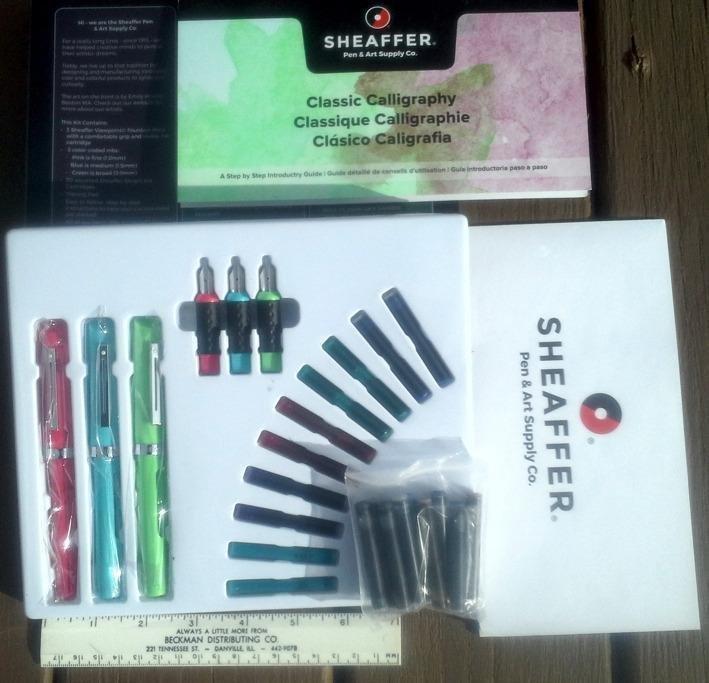 Sheaffer Viewpoint Calligraphy Maxi Kit: 3 Fountain Pens with 3 Nibs, 20 Assorted Ink Cartridges, Instructions, and Tracing Pad customer photo 1
