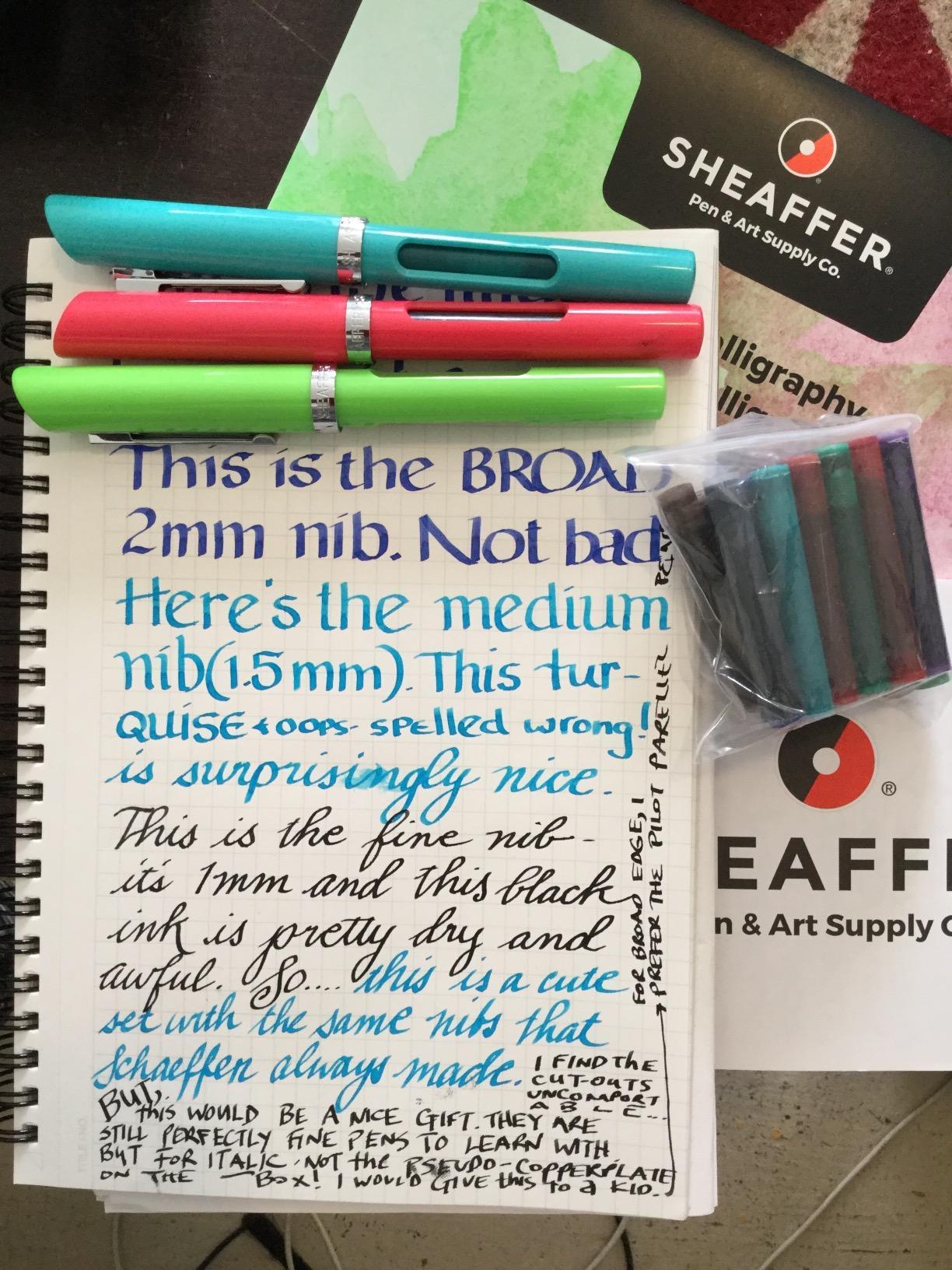 Sheaffer Viewpoint Calligraphy Maxi Kit: 3 Fountain Pens with 3 Nibs, 20 Assorted Ink Cartridges, Instructions, and Tracing Pad customer photo 2